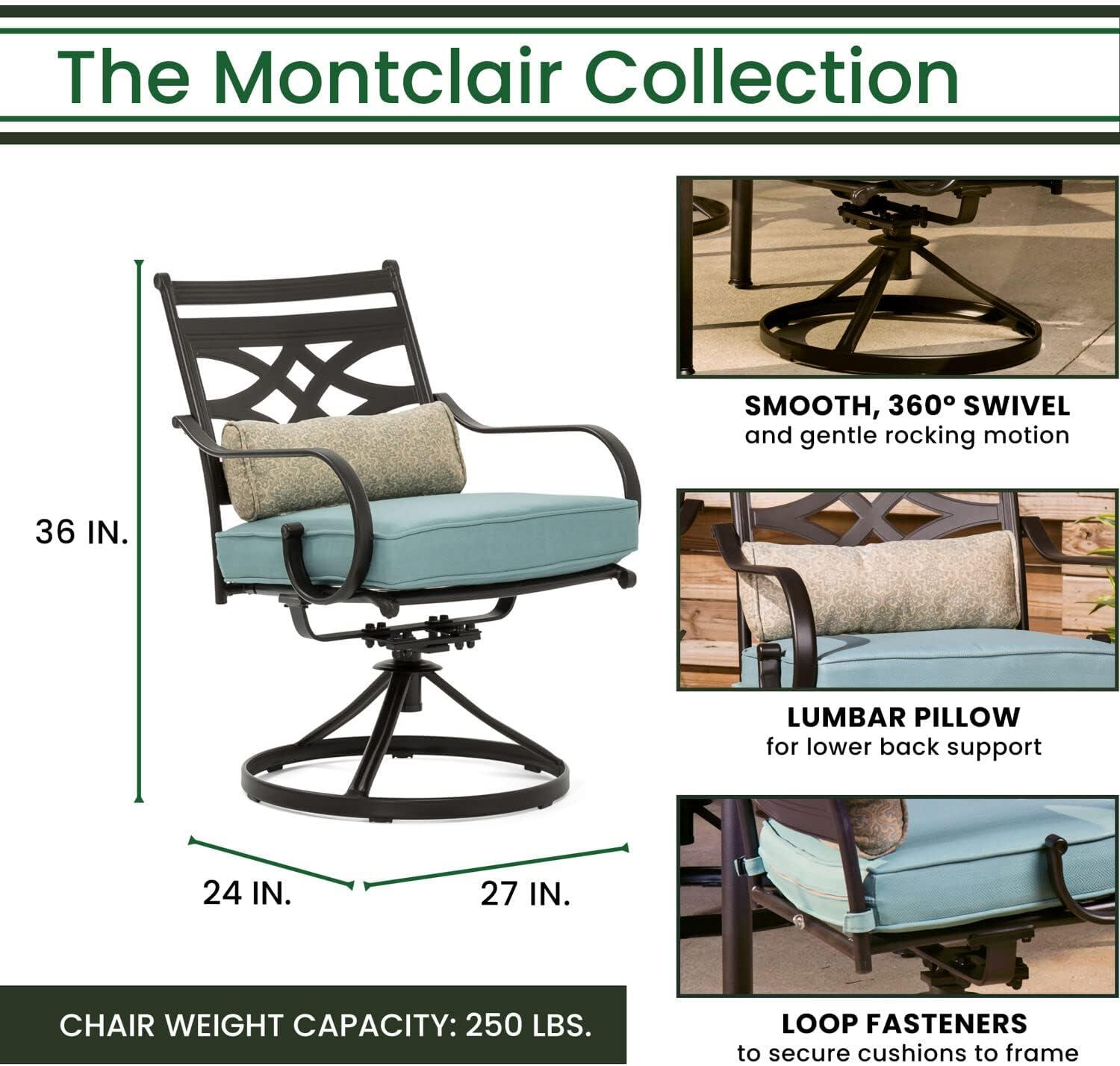 Hanover Montclair 9-Piece High-Dining Set in Ocean Blue with 8 Counter-Height Swivel Chairs and 60-Inch Square Table