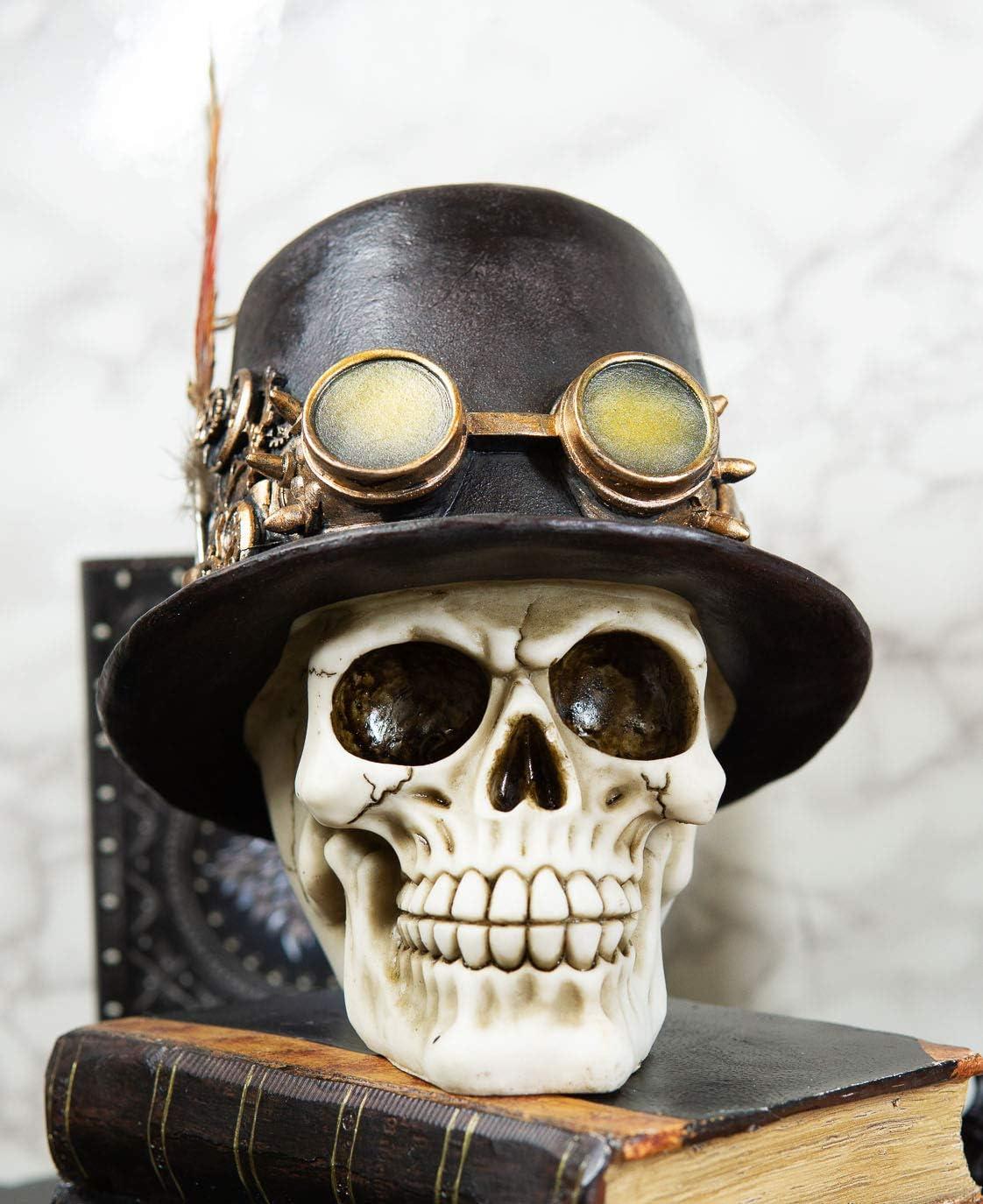 Aristocrat Steampunk Skull with Royal Feather & Goggles Figurine