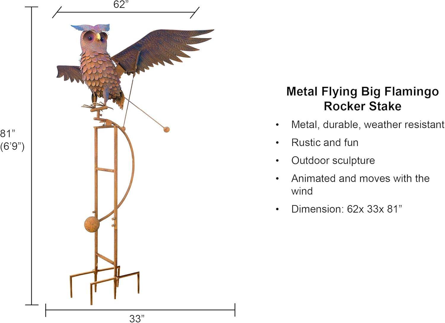 Continental Art Center  Metal Flying Owl Rocker Stake - Rustic - Big