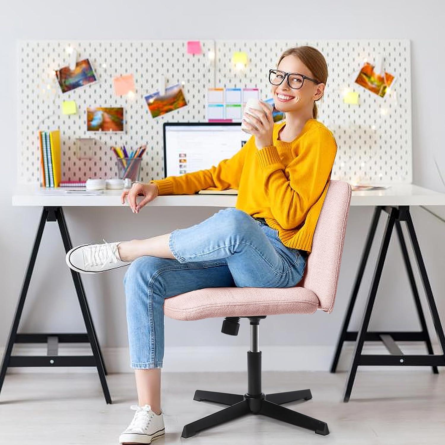 FDW Criss Cross Chair Armless Office Chair No Wheels Modern Swivel Height Adjustable Ergonomic Desk Chair With Wide Seat Computer Task Vanity Chair For Home Office