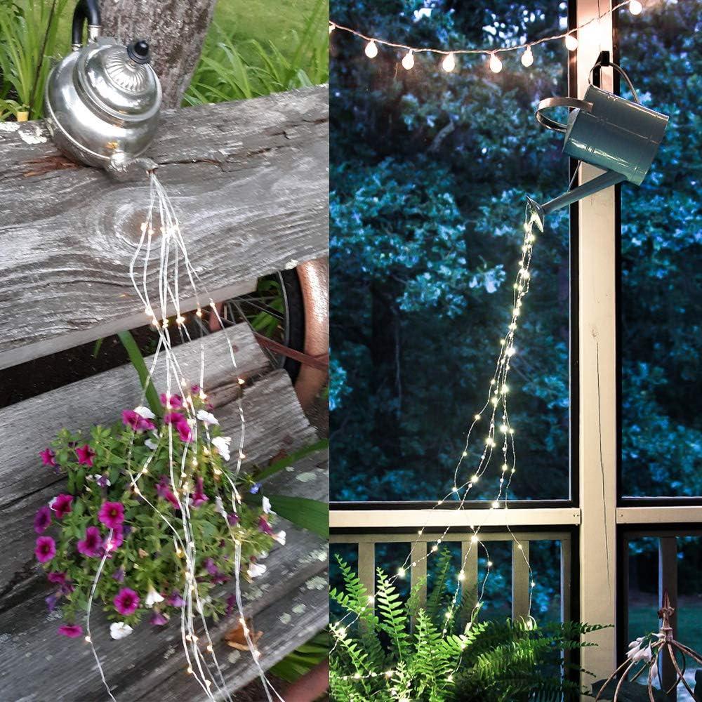 Soltuus Solar Fairy Lights Outdoor White, Multi Strand 180 LEDs Watering Can String Light, Waterproof Solar Powered Waterfall Lights, Cool White Firefly Bunch Lights