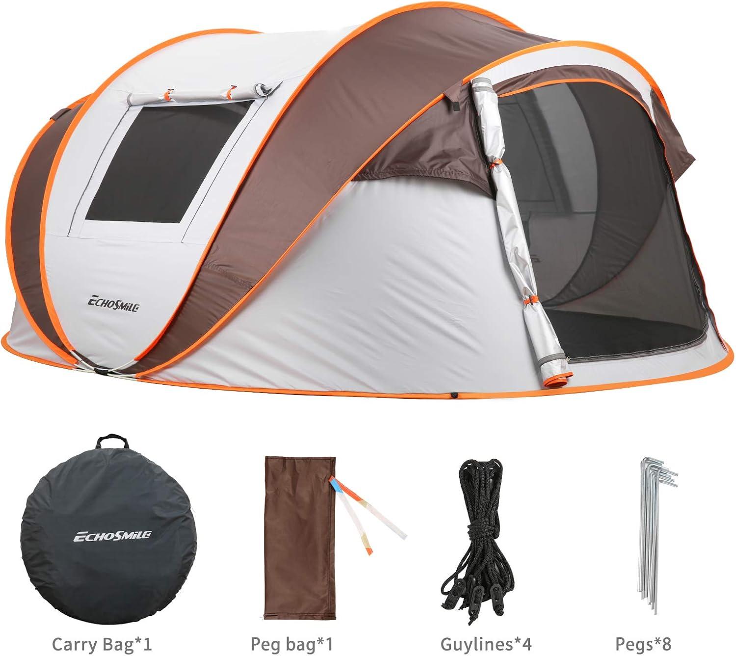EchoSmile 2-Person White and Brown Pop Up Camping Tent