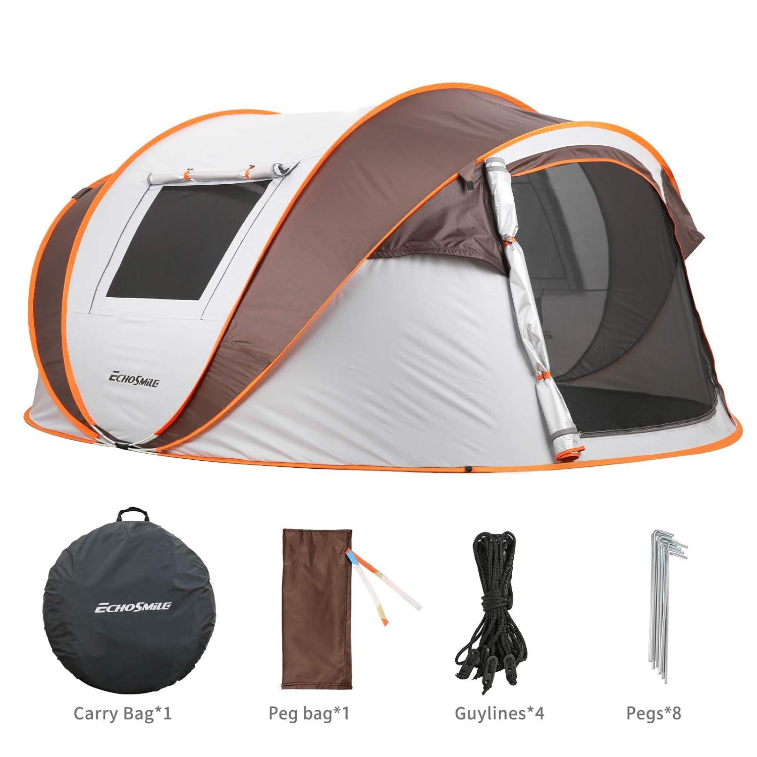 EchoSmile 2-Person White and Brown Pop Up Camping Tent