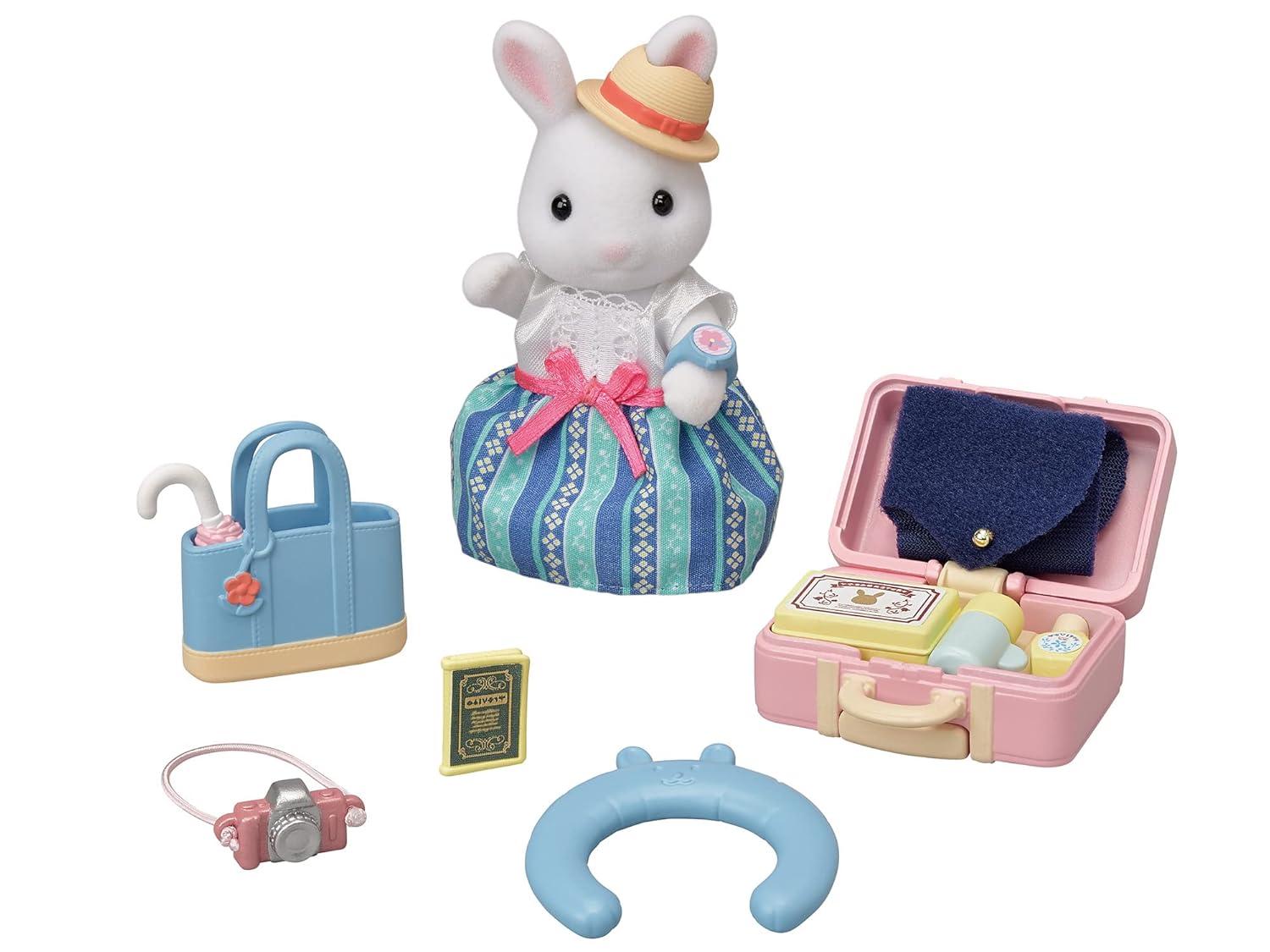 Calico Critters Snow Rabbit Mother's Weekend Travel Set, Dollhouse Playset with Figure and Accessories