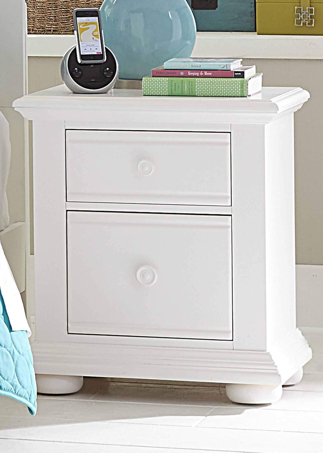 Cottage Charm White 2-Drawer Nightstand with Bun Feet