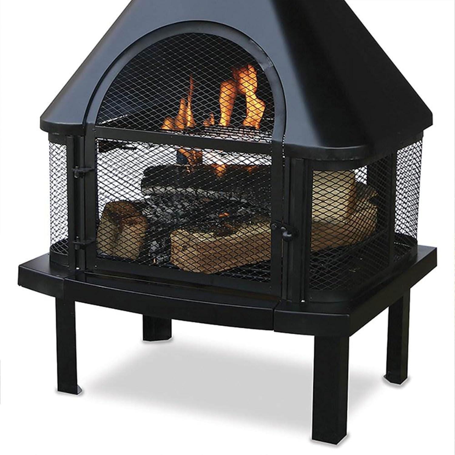 Joy by Endless Summer, Black Wood Burning Outdoor Firehouse with Chimney