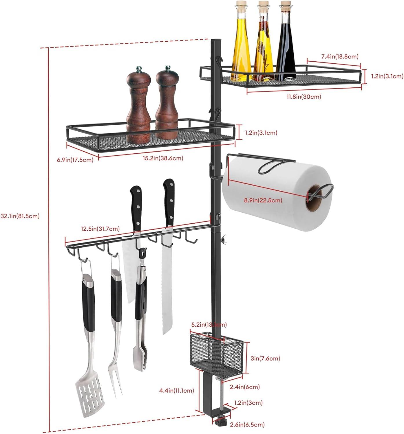 Black Iron 5-in-1 Grill Accessories Organizer with Paper Towel Holder