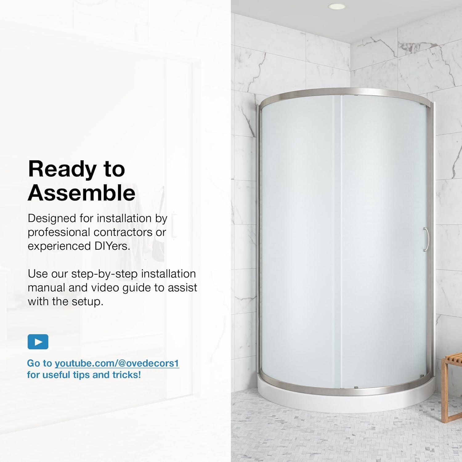 OVE Decors Breeze 33 in. Framed Round Shower Kit w/ Frosted Glass, Base, Wall