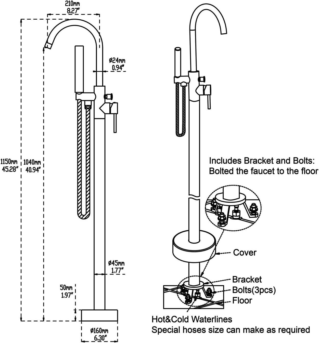 2 Handle Floor Clawfoot Tub Faucet with Diverter