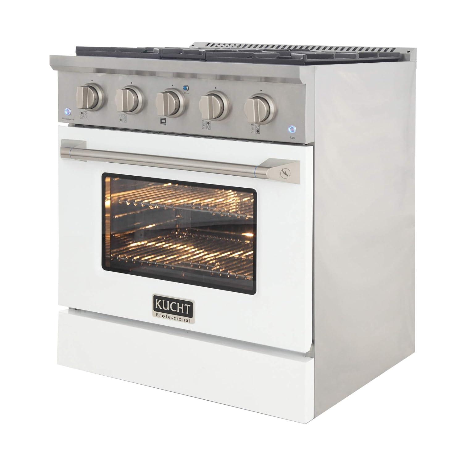 Kucht Professional 30" Modern Stainless Steel Natural Gas Range in White/Silver