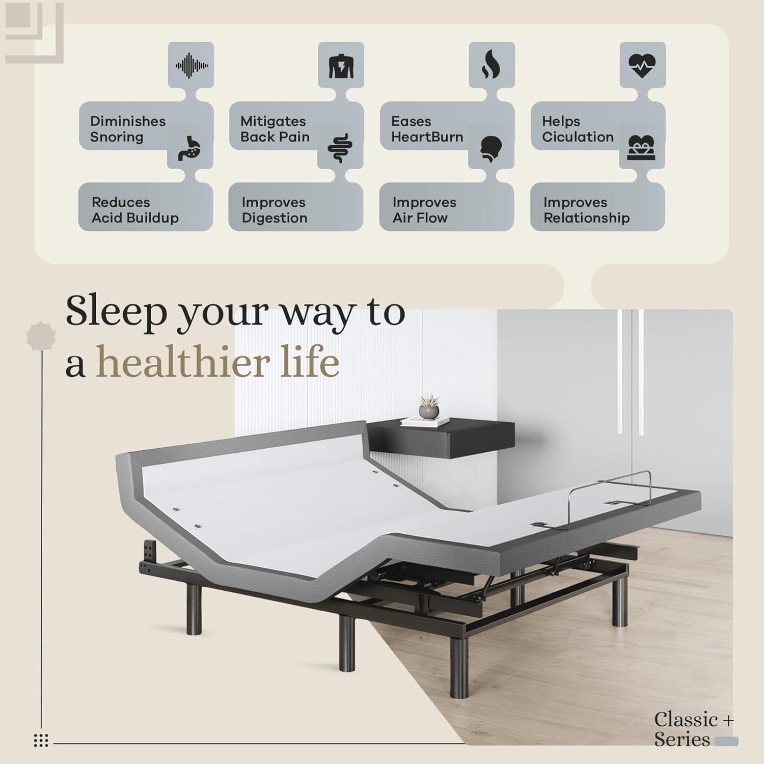 Sven & Son Harmony Adjustable Bed Base-Frame Only - Head and Foot Lift, Pillow-Tilt, Massage, USB, Memory Positions, Zero Gravity - Queen