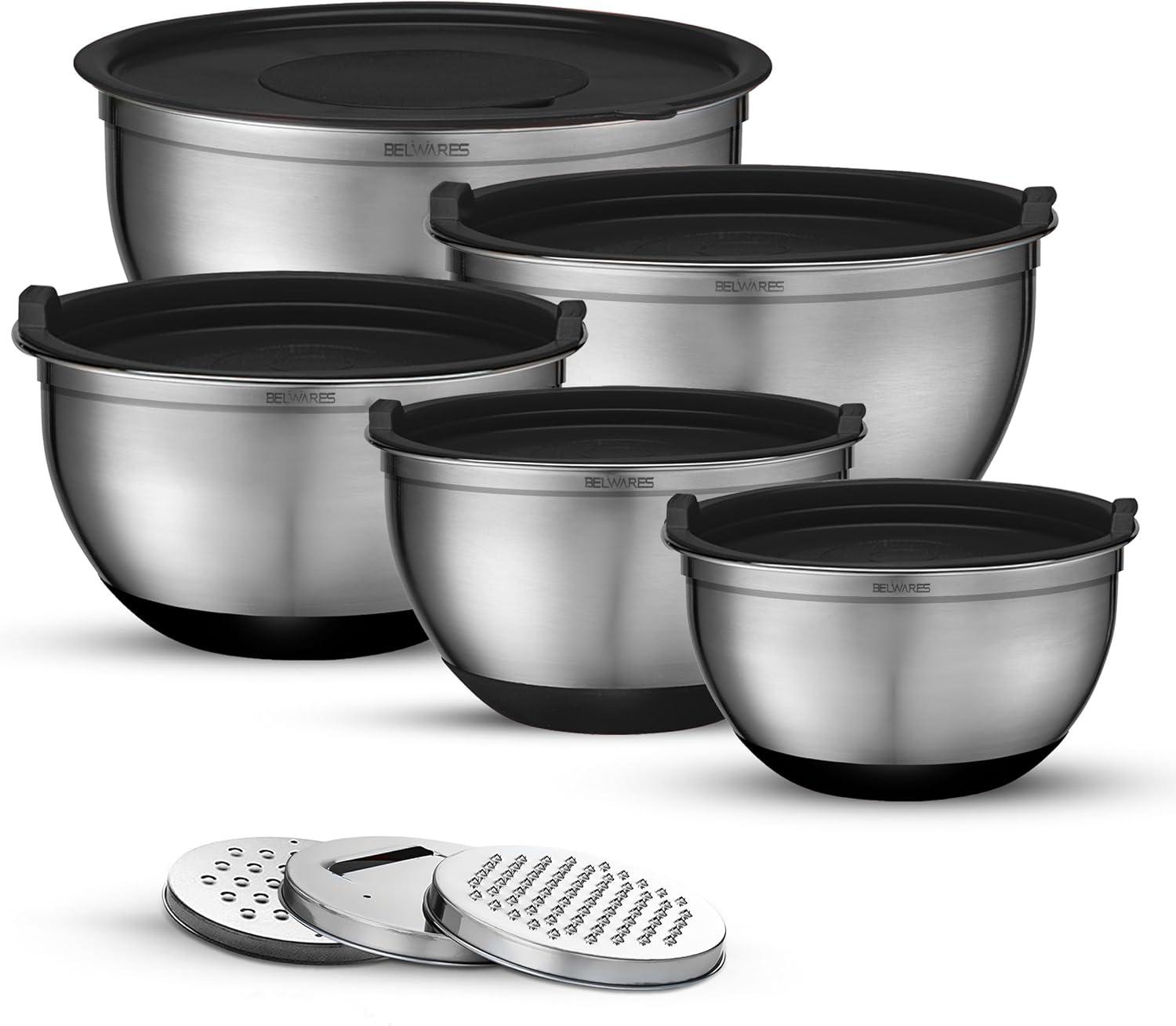 Stainless Steel 5-Piece Mixing Bowl Set with Black Lids