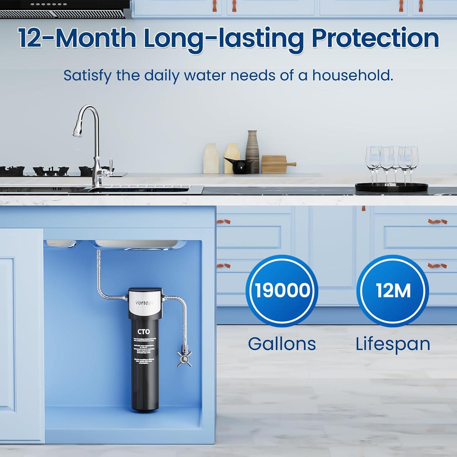 Under Sink Water Filter System ,NSF/ANSI 42 Certified Water Purifier, 28000 Galloons Large Flow Flux, Reduces PFAS, PFOA/PFOS, Chlorine, Bad Odors, Direct Connect to Kitchen Faucet, Q5-C2