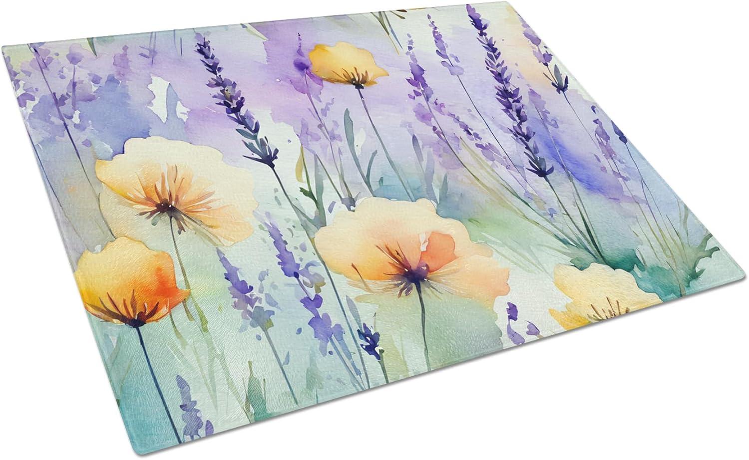 Lavender in Watercolor Glass Cutting Board Large