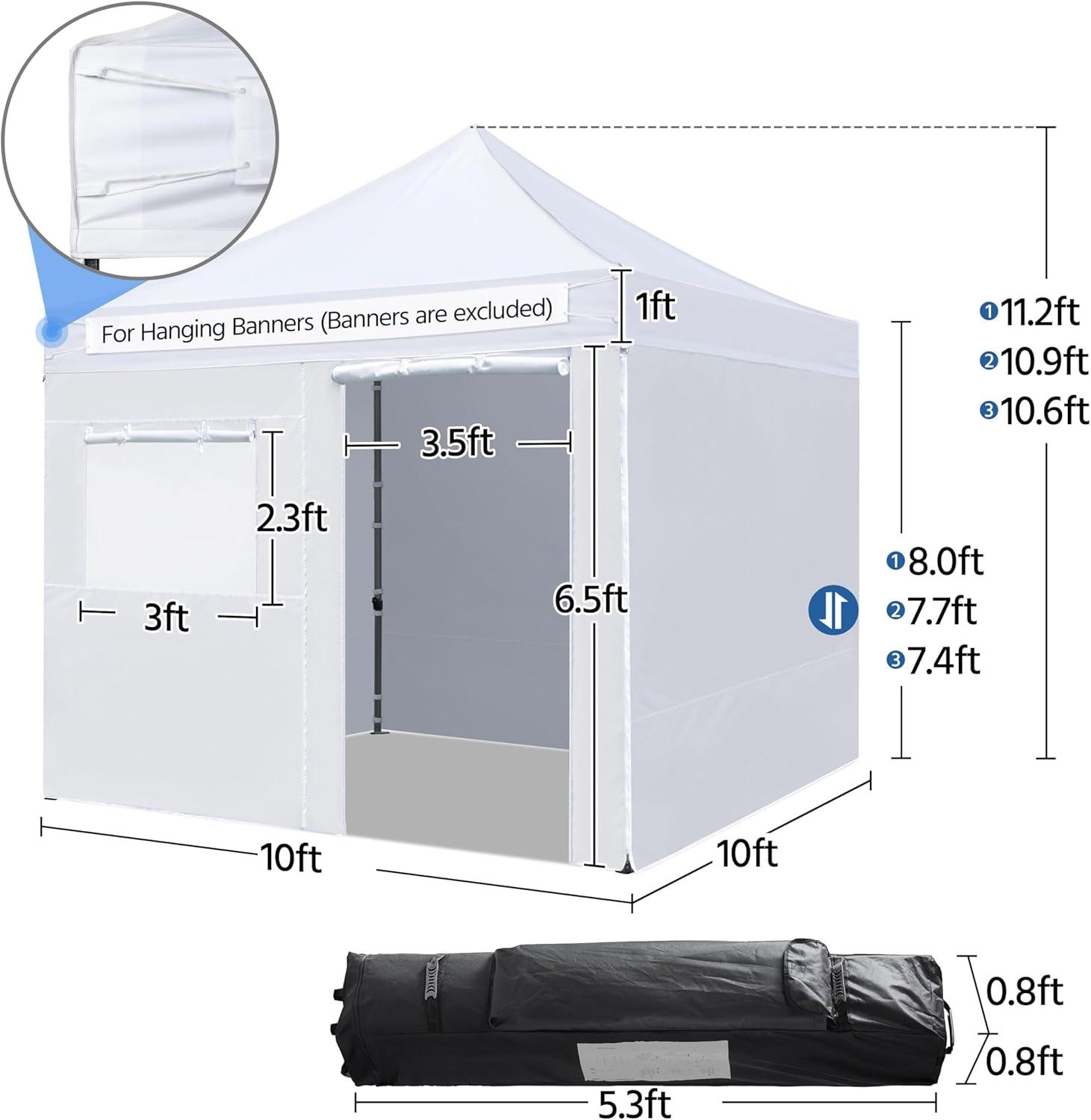 10x10ft White Waterproof Canopy Tent with Removable Sidewalls