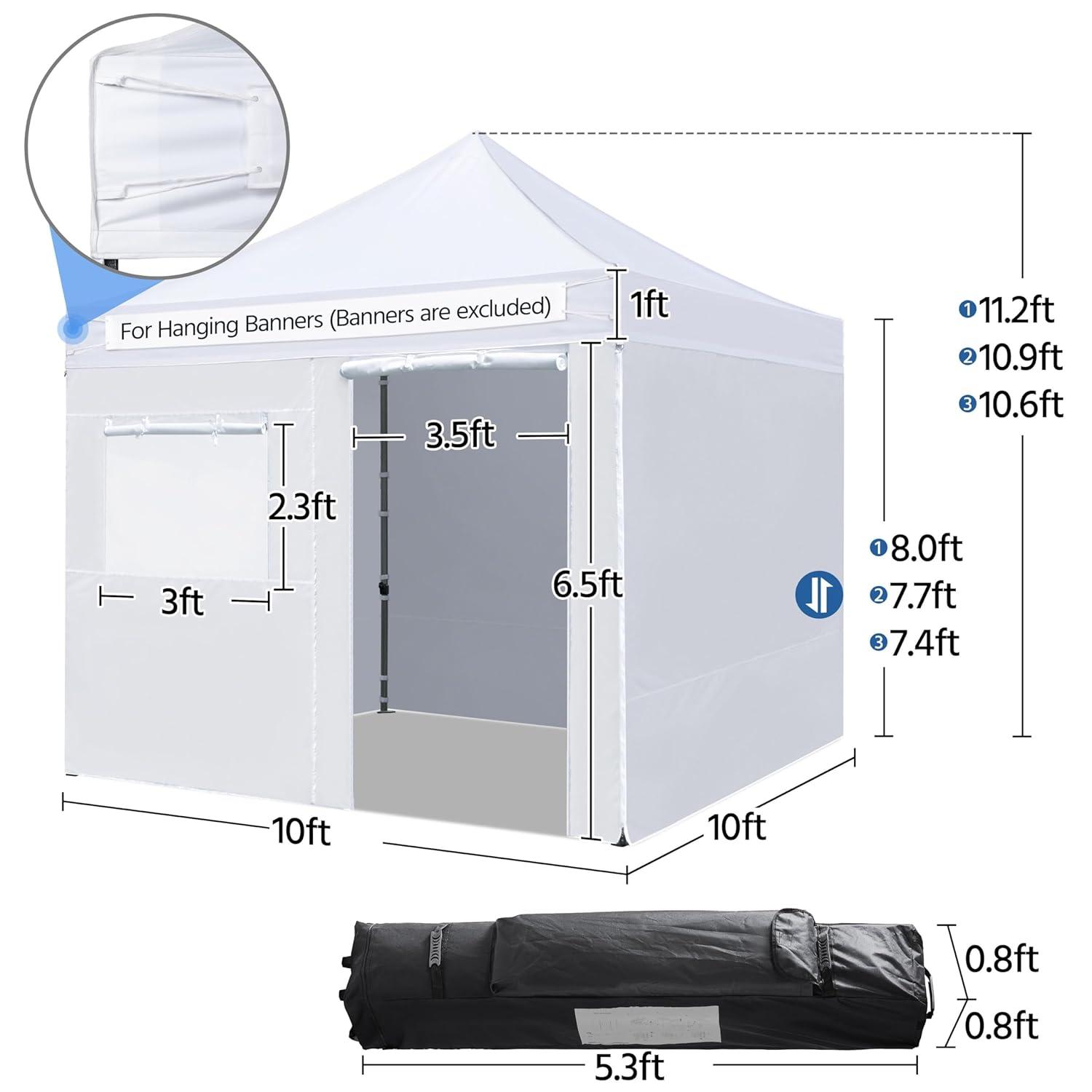Yaheetech 10x10 Pop Up Commercial Canopy Tent with 4 Removable Sidewalls, Sandbags, Stakes & Ropes, Waterproof Instant Canopies for Wedding Party Commercial Event Pavilion, White