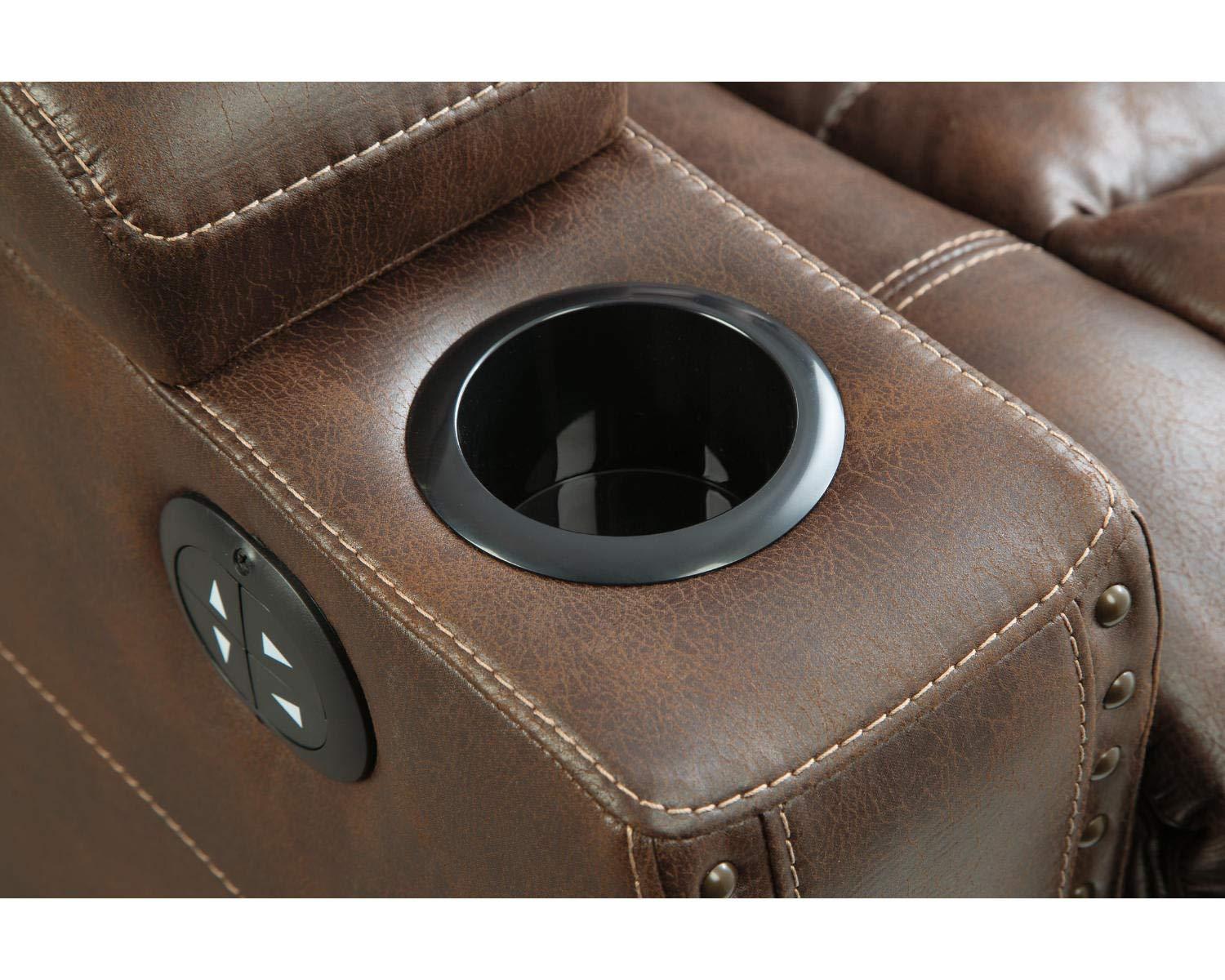 Ashley Furniture Owner's Box Faux Leather Power Reclining Loveseat in Dark Brown
