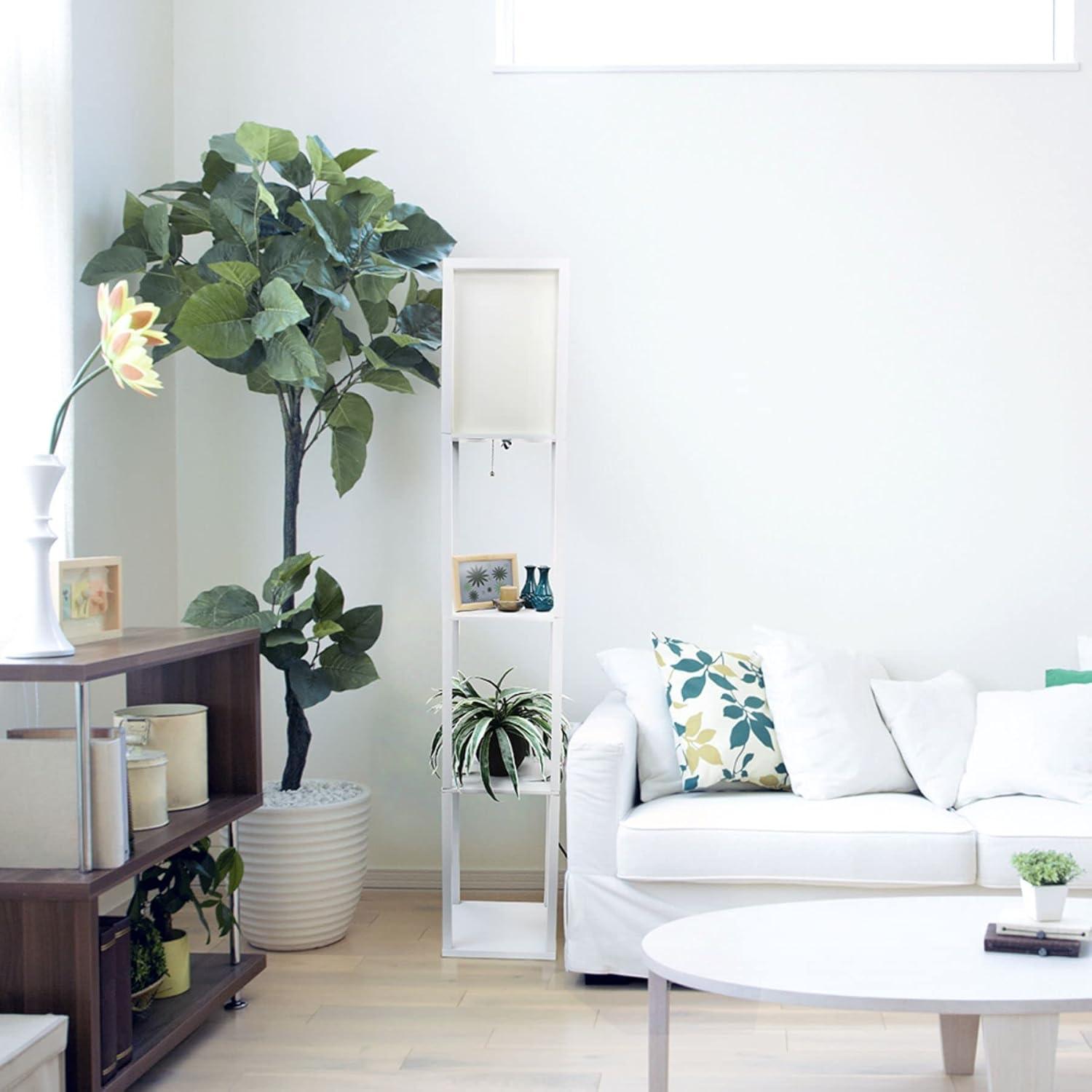 Simple Designs Floor Lamp Etagere Organizer Storage Shelf with Linen Shade