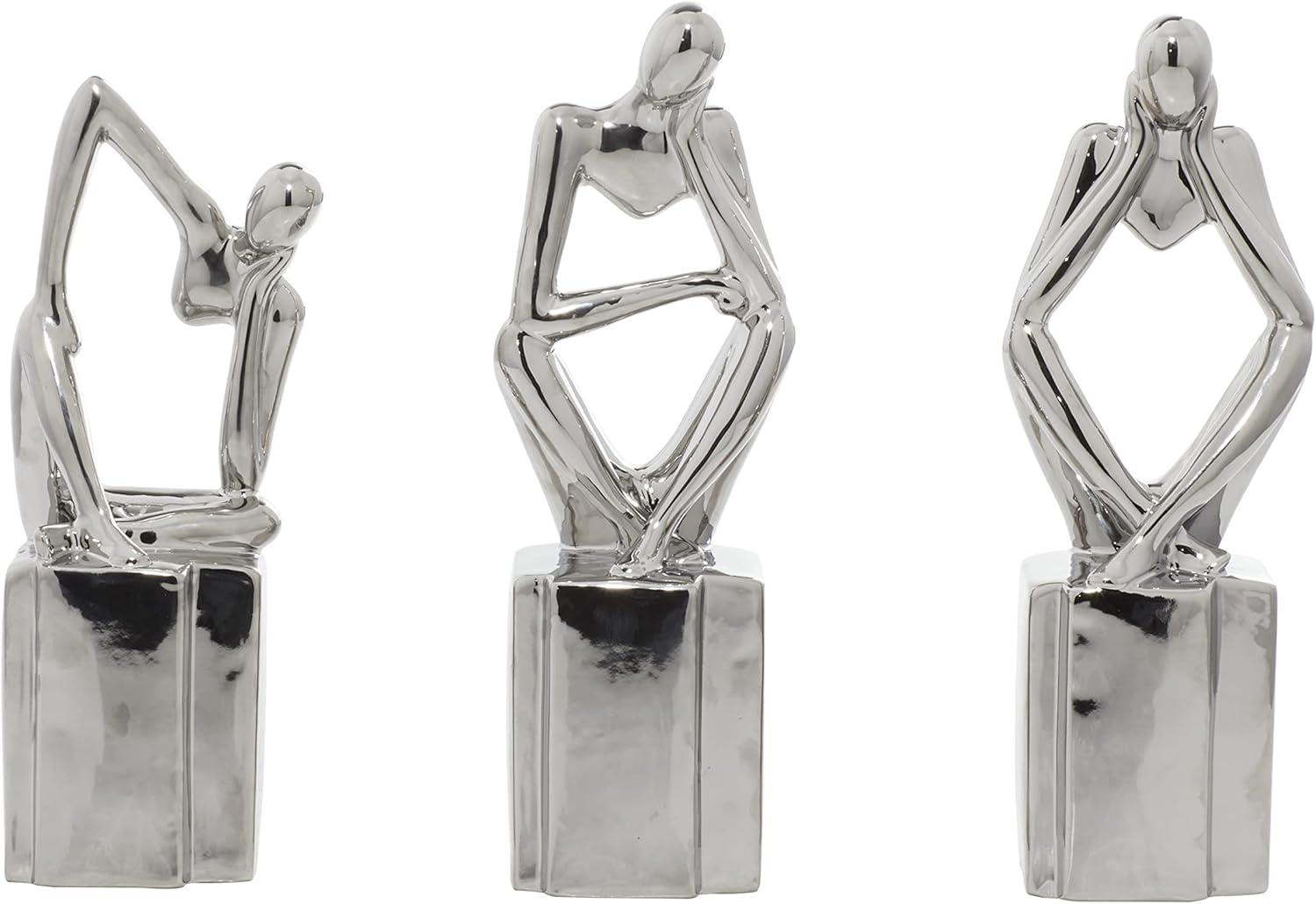 CosmoLiving by Cosmopolitan Porcelain Ceramic Sitting Thinker People Decorative Sculpture Set