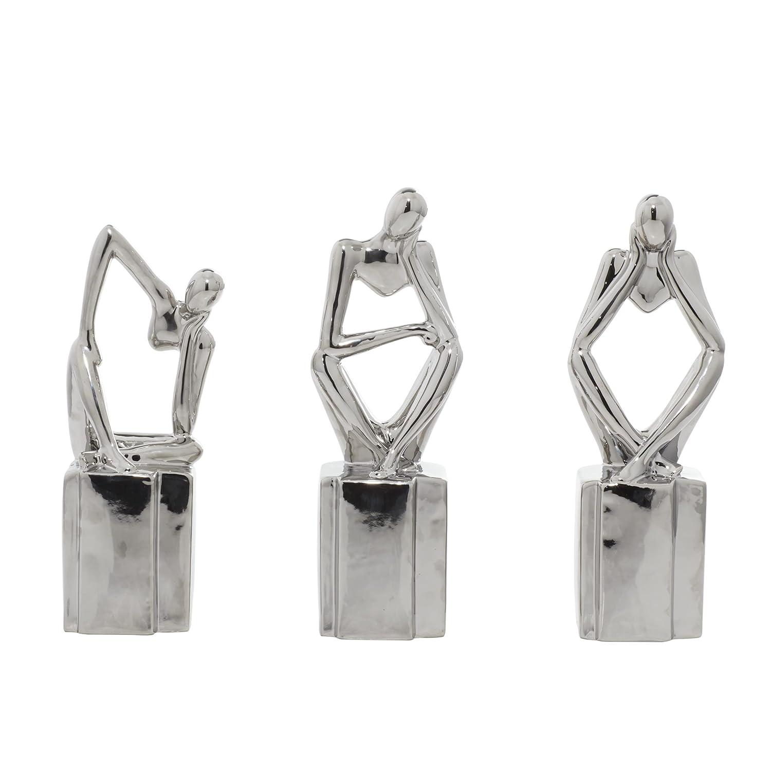 CosmoLiving by Cosmopolitan Porcelain Ceramic Sitting Thinker People Decorative Sculpture Set