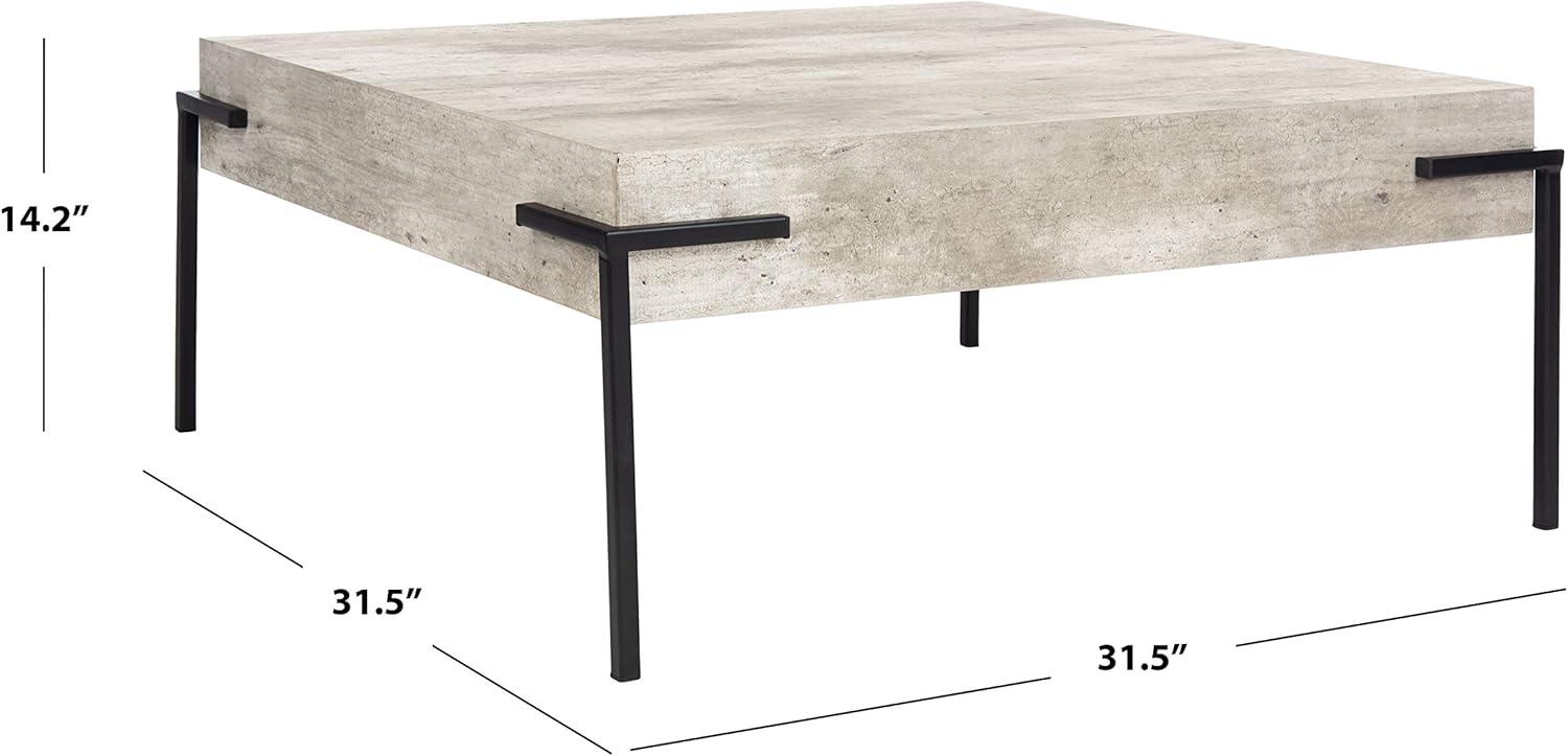 Eli Square Coffee Table - Light Grey Faux Concrete/Black - Safavieh