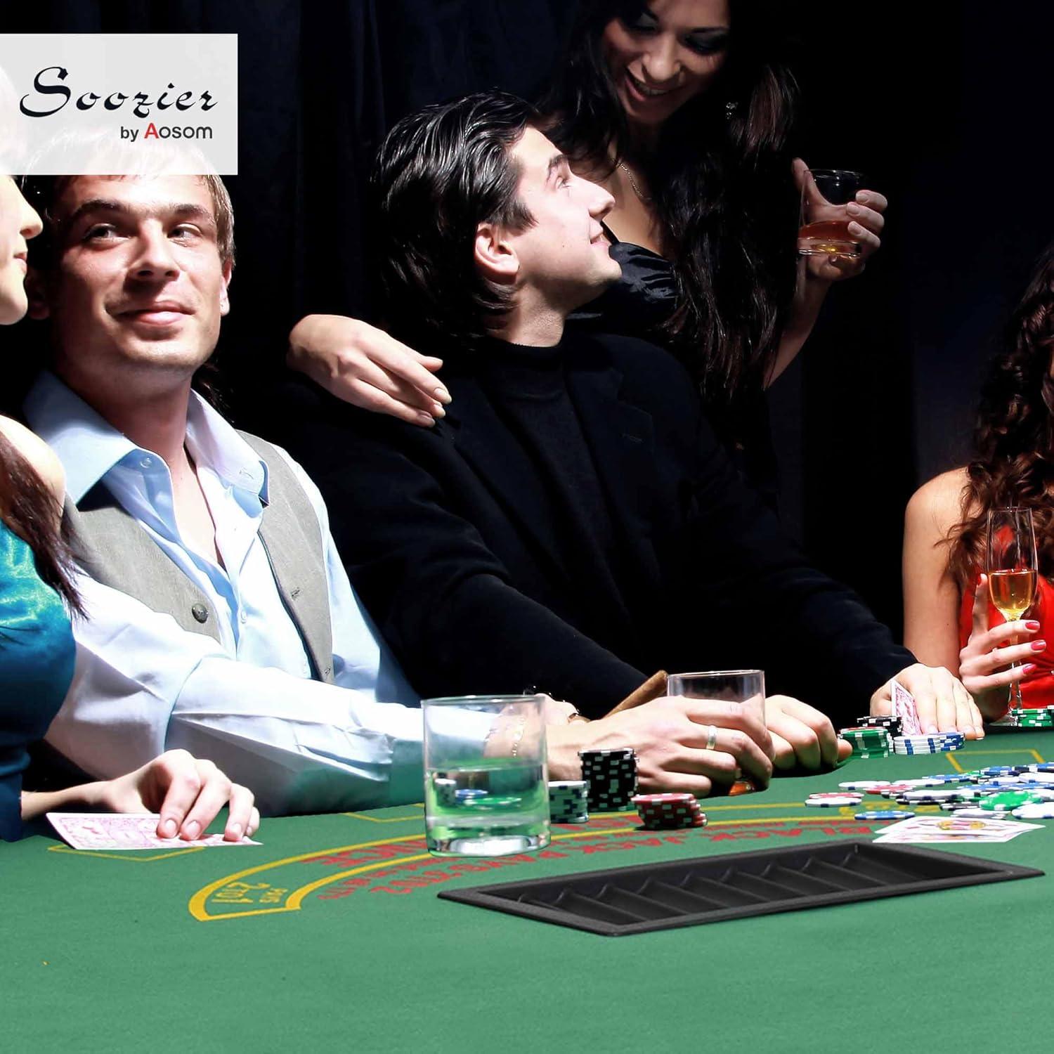 Soozier 72" Foldable 7-Player Poker Blackjack Table with Chip & Cup Holder, Green Felt