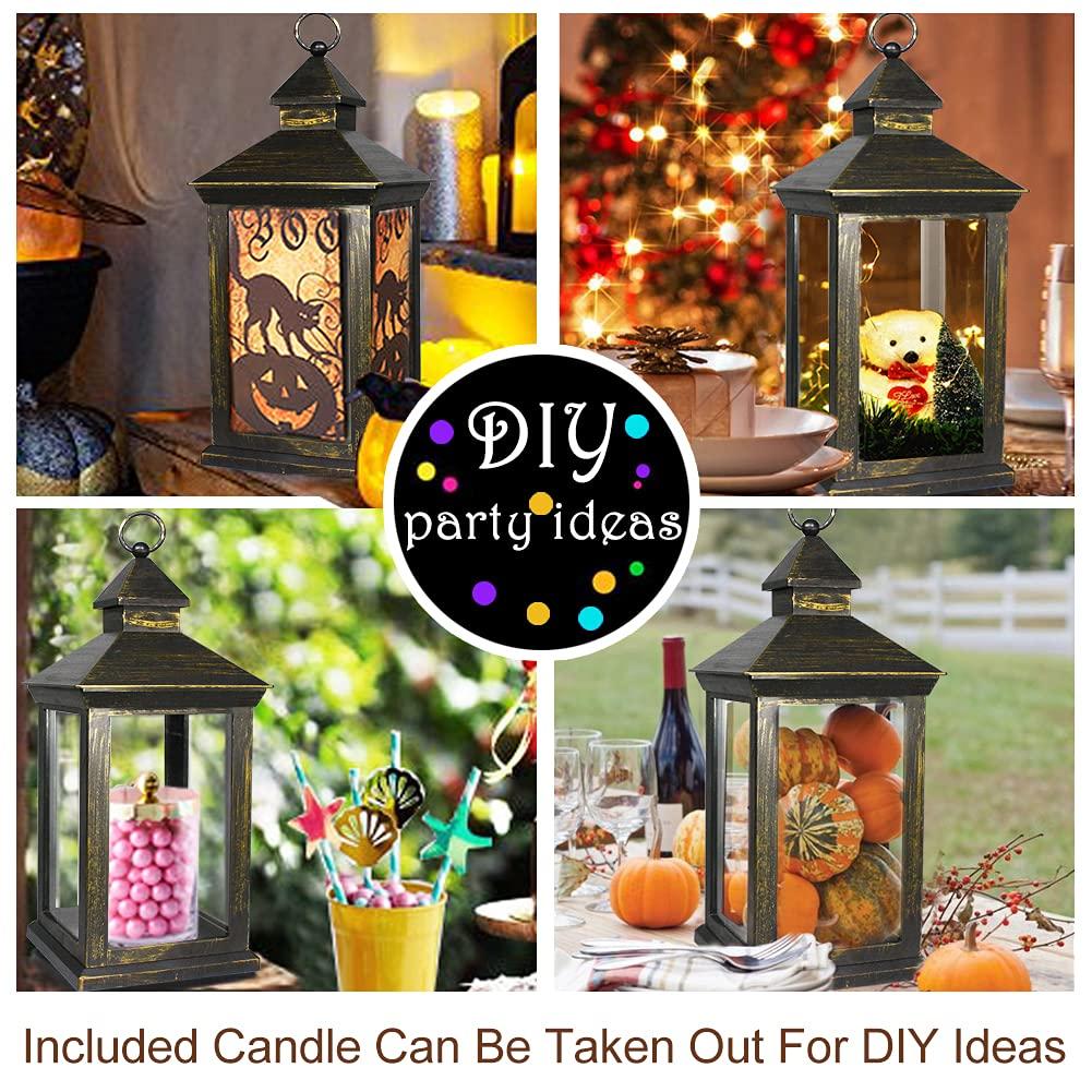 Bright Zeal 2-PACK 14 Inch Vintage Decorative Candle Lanterns With Timer - IP44 Waterproof Distressed Gold Decorative Outdoor Lanterns Battery Powered - Hanging Decorative Lanterns For Wedding Indoors