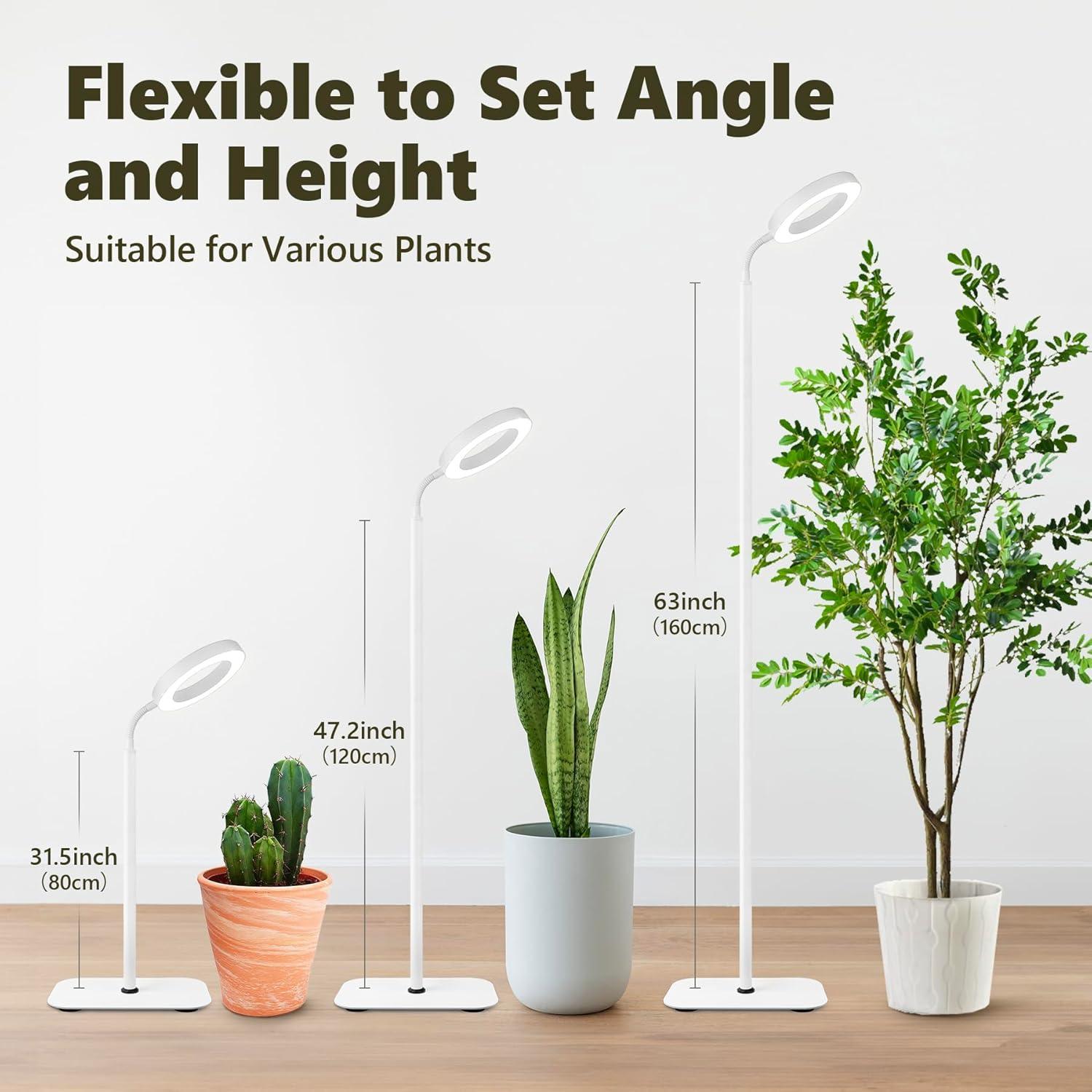 Plant Grow Light, Grow Lights for Indoor Plants Full Spectrum,20W LED Floor Plant Growing Lamp with Height Adjustable Stand, Off Timer 3/9/12H,10 Dimmable Brightness for Small Large Plants,Round