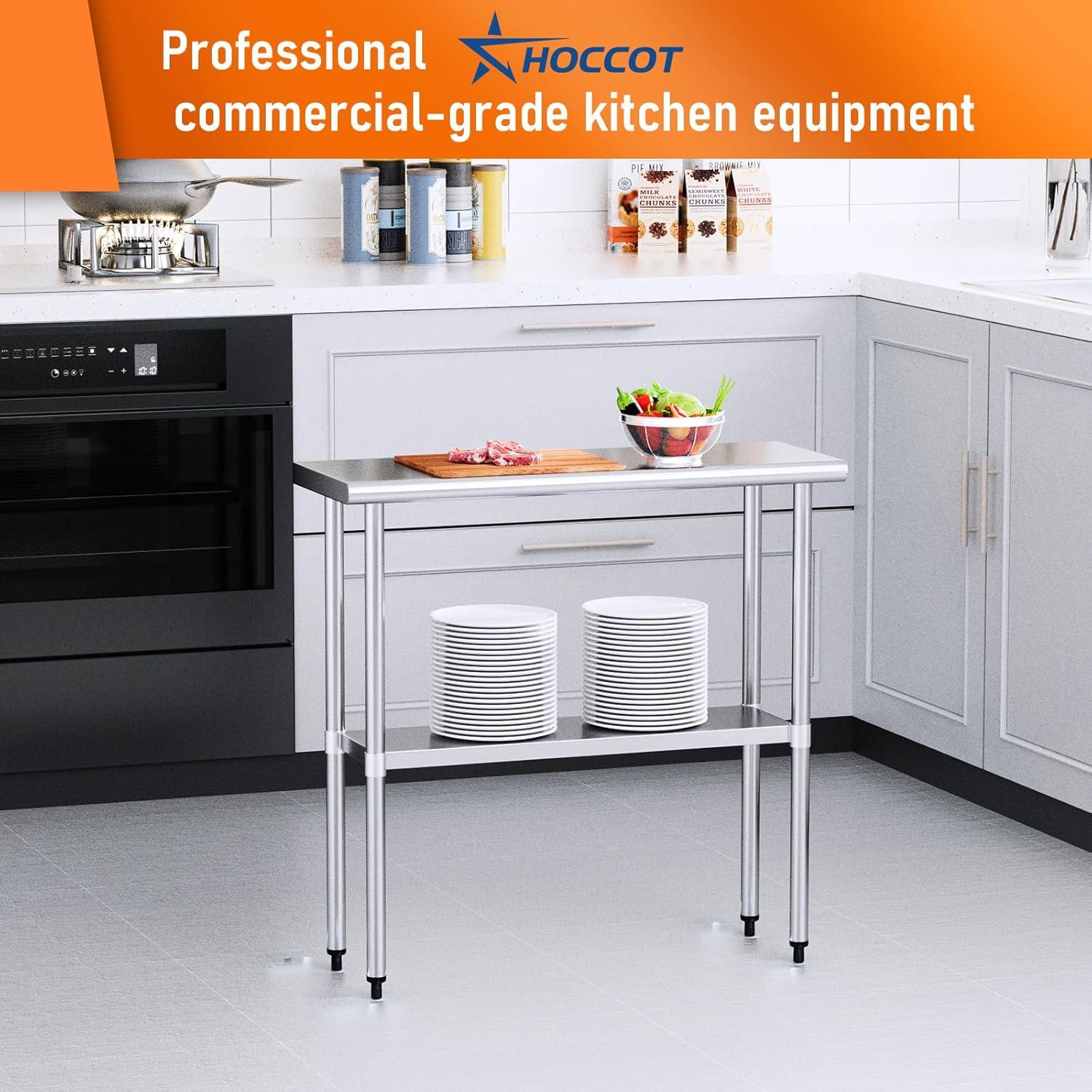 Stainless Steel Table for Food Prep & Work 30 x 48 inches Utility Table with Adjustable Undershelf, Commercial Workstation in Kitchen, Garage, Outdoor BBQ