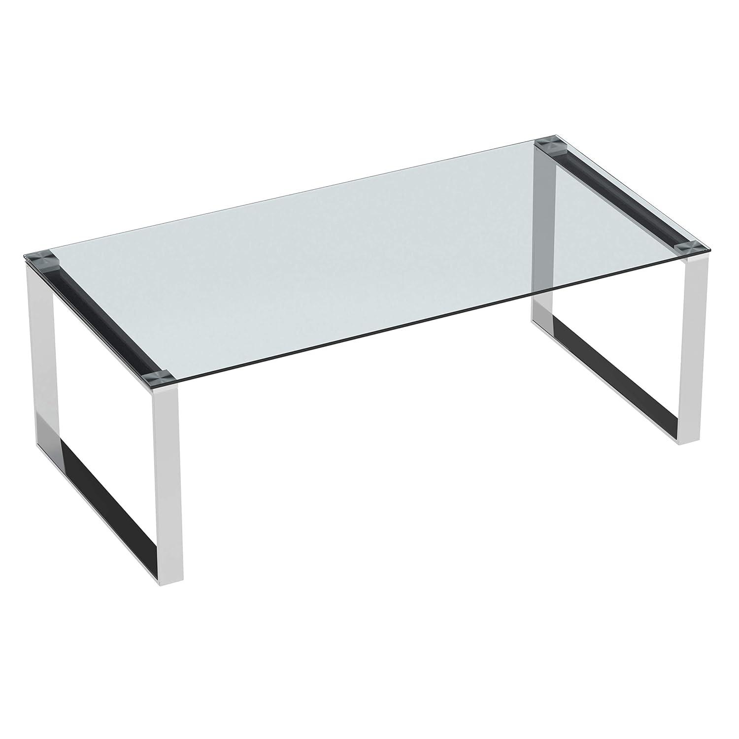 Cortesi Home Remi Contemporary Glass Coffee Table with Chrome Finish