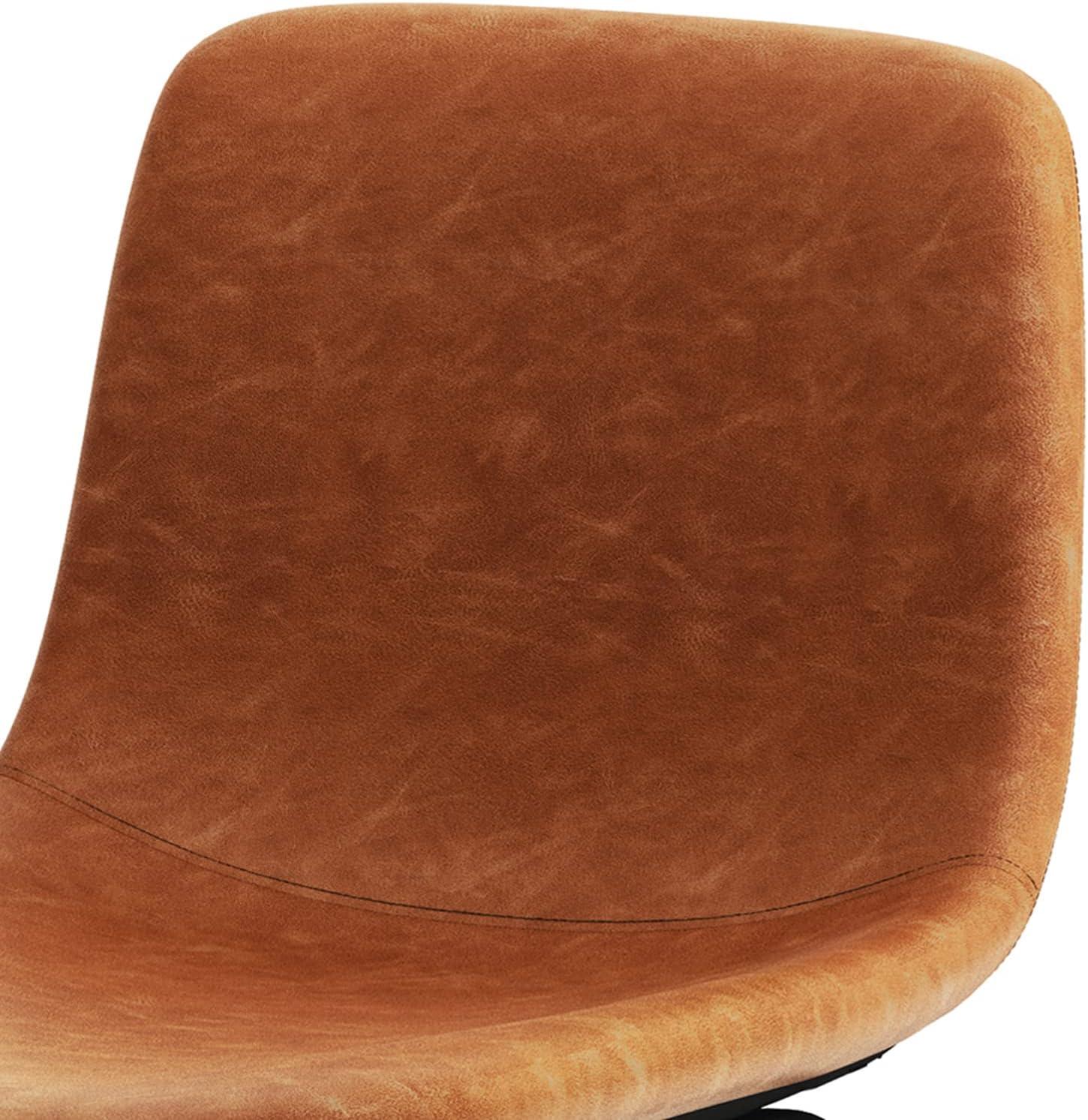 Simpli Home Jolie Upholstered Vegan Faux Leather Contemporary Counter Stool with Padded Bucket Seat and Footrest (Set of 2)