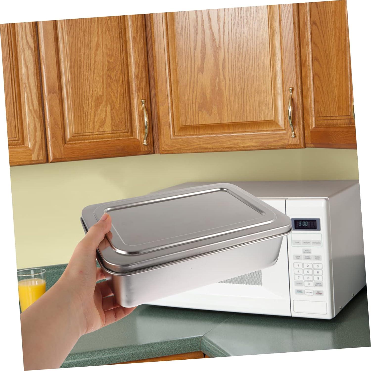 TABLZONE Stainless Steel Baking Tray Silver Oven Pan for Home Use with Lid