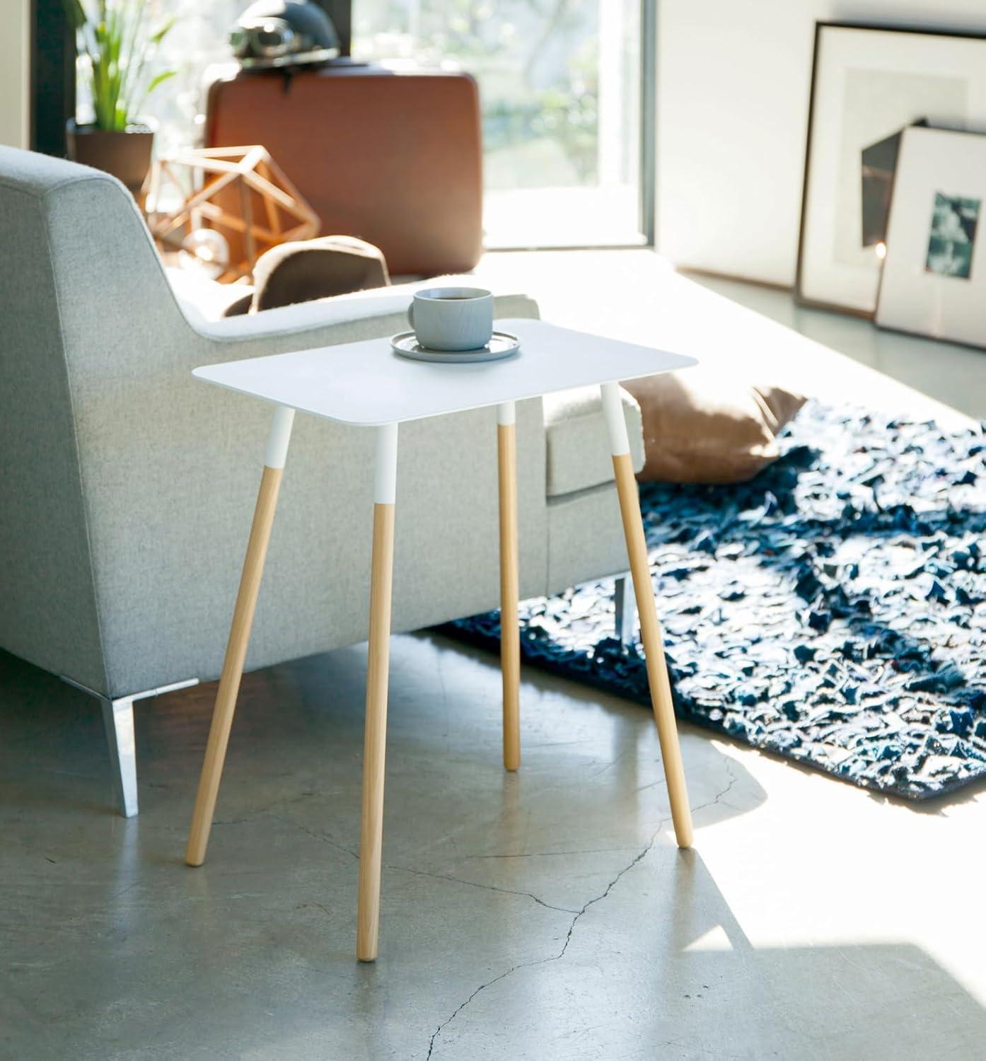 Yamazaki Home Modern Rectangular Side Table For Living Room Or Small Bedside Steel + Wood End Table