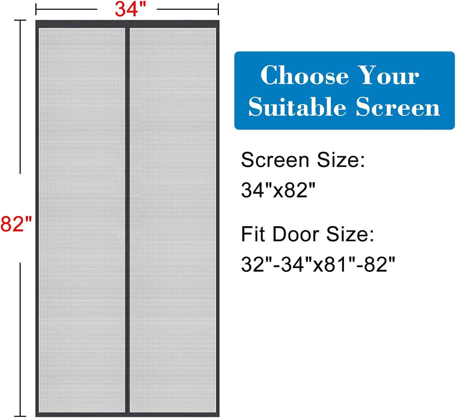 34 in. x 82 in. Black Fiberglass Magnetic Screen Door Heavy Duty Mesh Curtain Bi-Parting