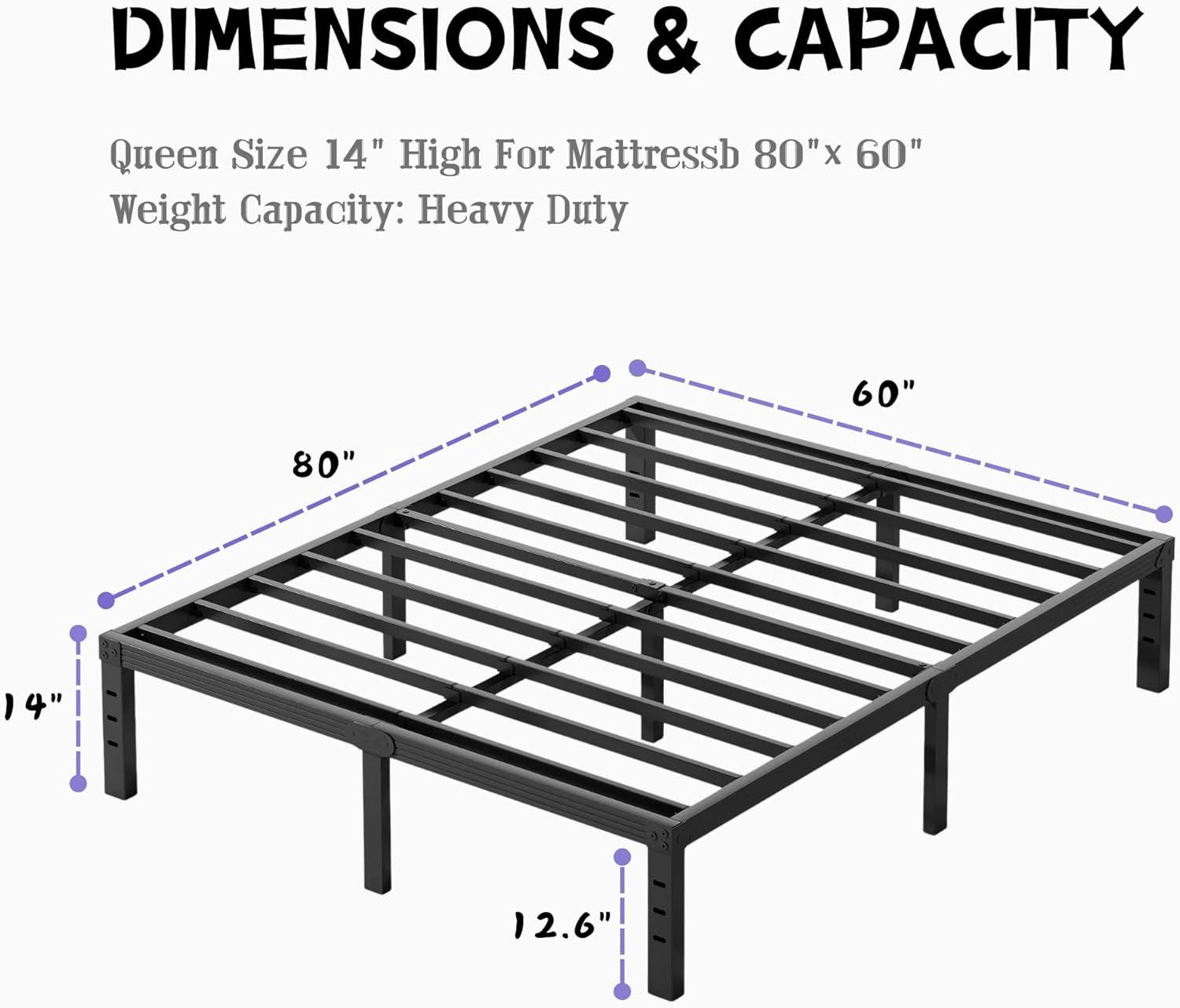 14 inches Queen Bed Frames No Box Spring Needed ,2500 lbs Heavy Duty Metal Platform Bed Frame with Storage Queen Size for Adult Black