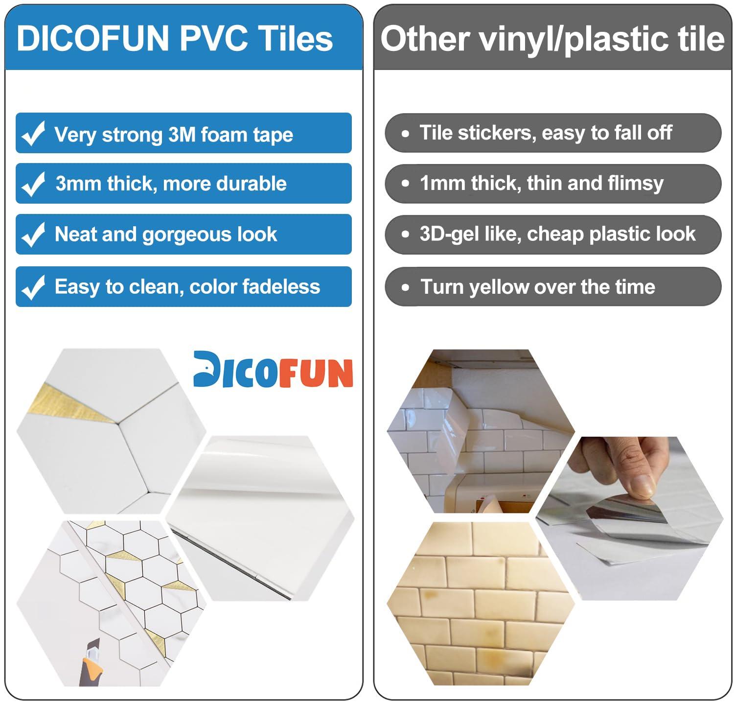 DICOFUN 10-Sheet Hexagon Tile Peel and Stick Backsplash, White Marble Look PVC Mixed Golden Metal Mosaic Tiles for Kitchen and Bathroom