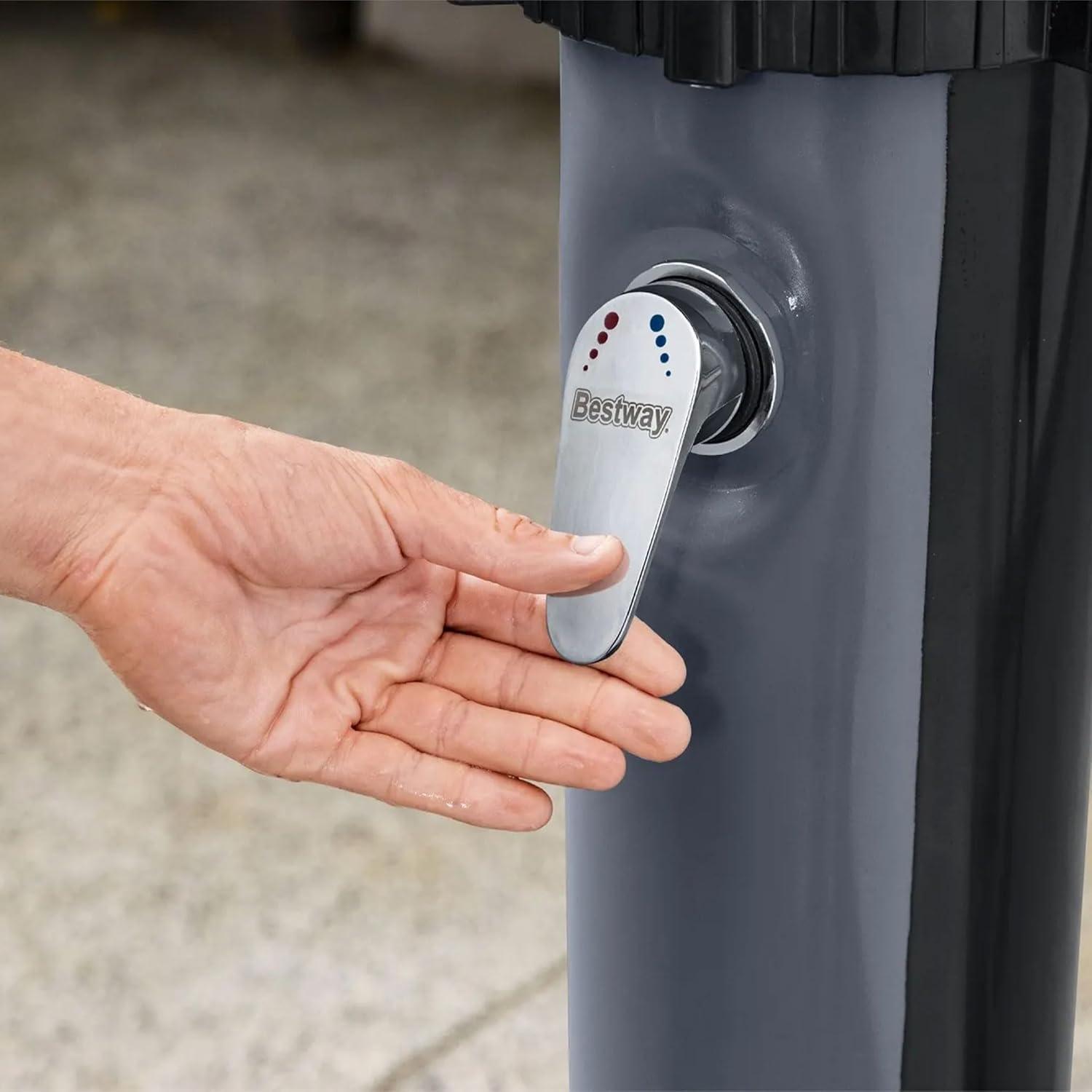 Bestway SolarFlow 9.2 Gallon Water Capacity Solar Heat Outdoor Shower with Adjustable Shower Head, Multiple Spray Settings and Quick Connector, Black