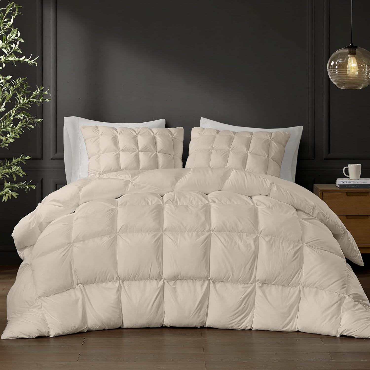 Madison Park Full/Queen Stay Puffed Overfilled Down Alternative Comforter Tan: Ultimate Textile, Cooling, Microfiber Duvet Insert