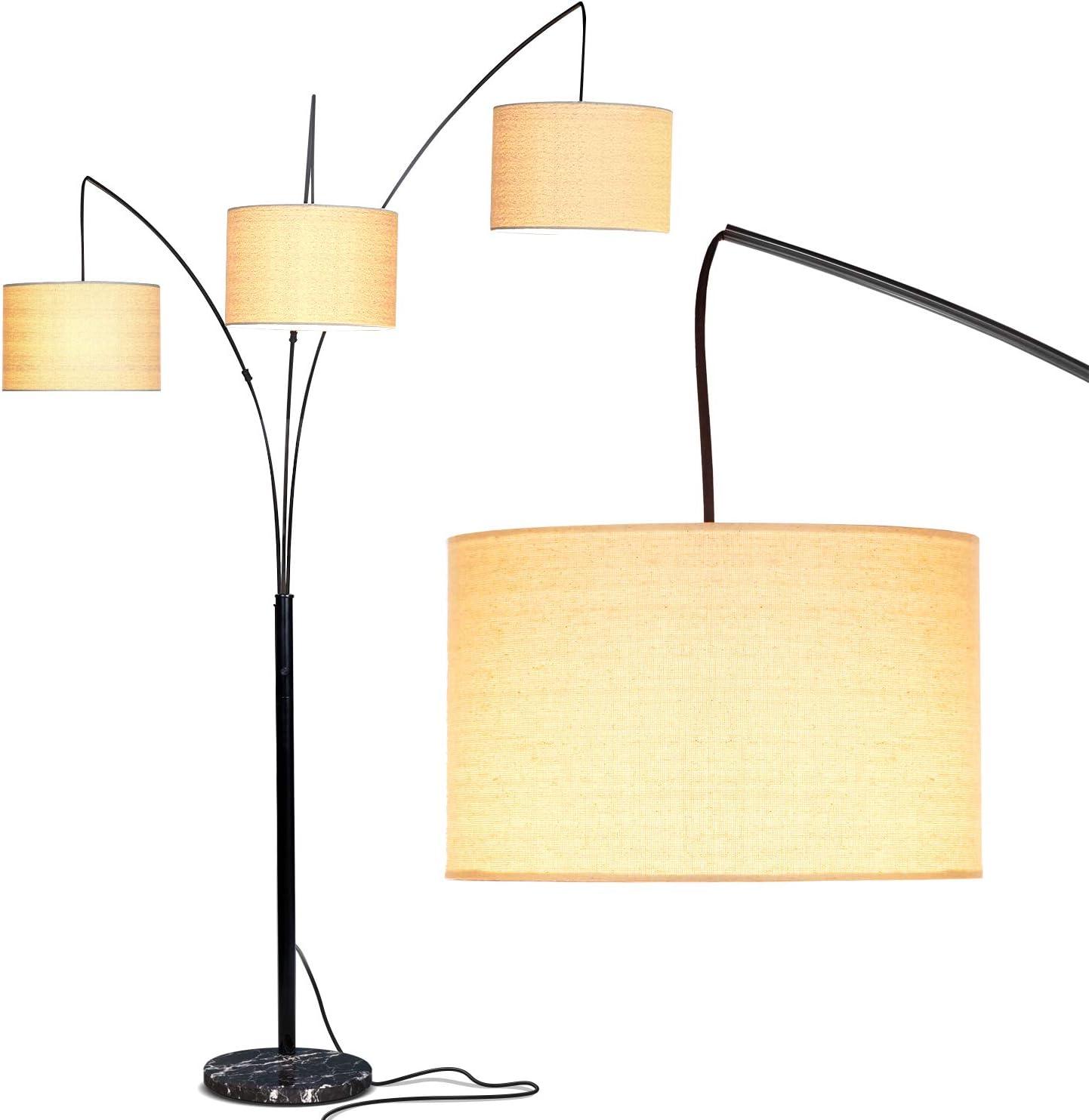 Trilage 84 in. Mid-Century Modern 3-Light Adjustable LED Floor Lamp with 3 Fabric Drum Shades