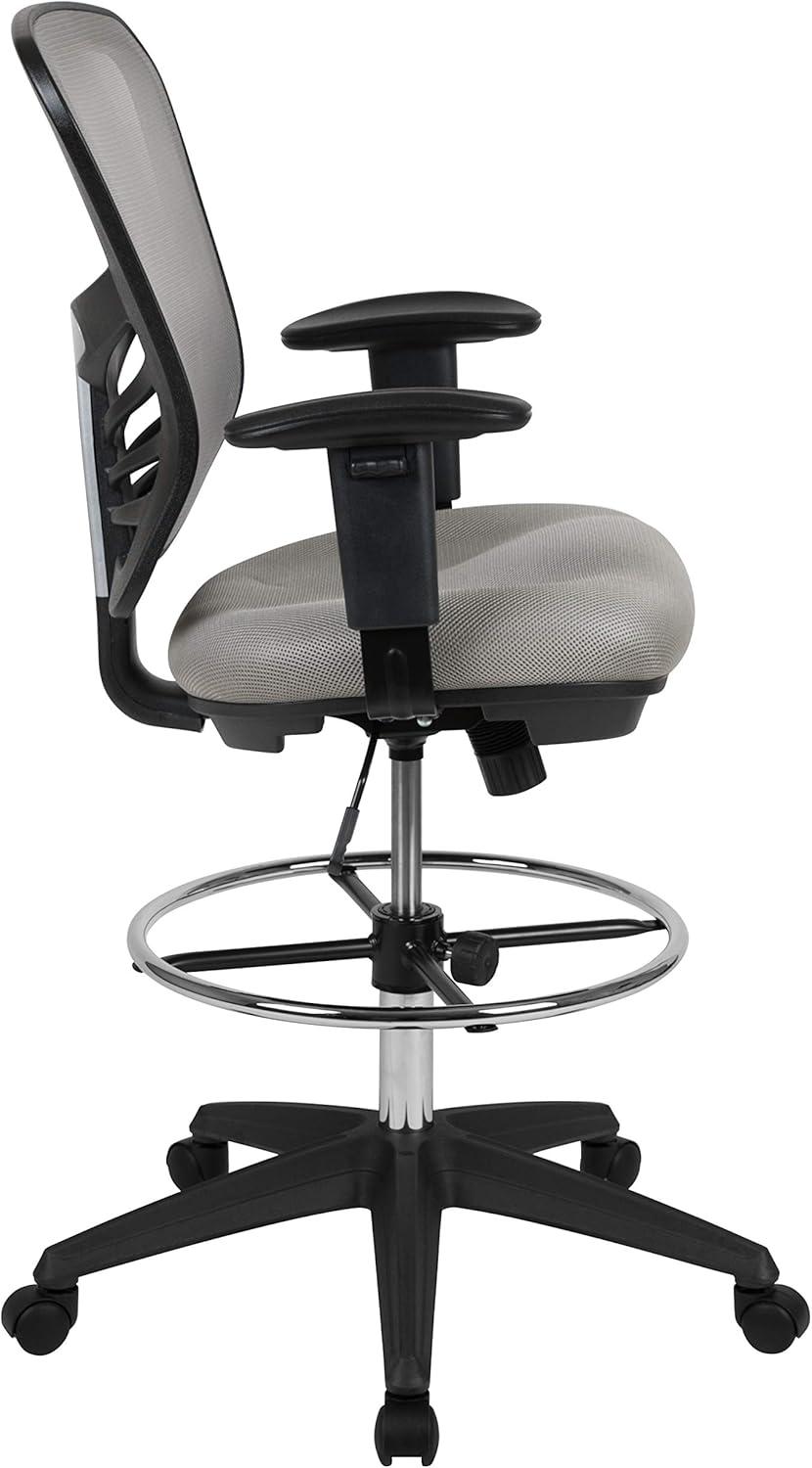 Flash Furniture Mid-Back Mesh Ergonomic Drafting Chair with Adjustable Chrome Foot Ring, Adjustable Arms