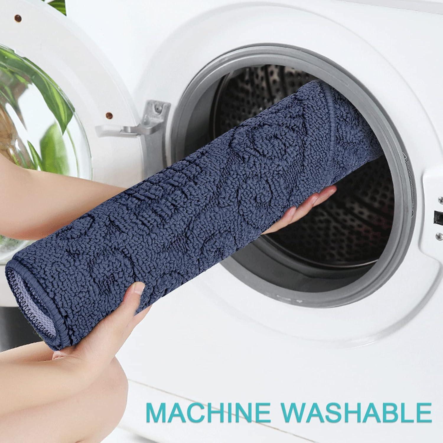 Half Round Non-Slip Kitchen Bedroom Toilet Doormat Floor Rug Mat Keeps Your Floors Clean Decorative Design (Large, Blue)