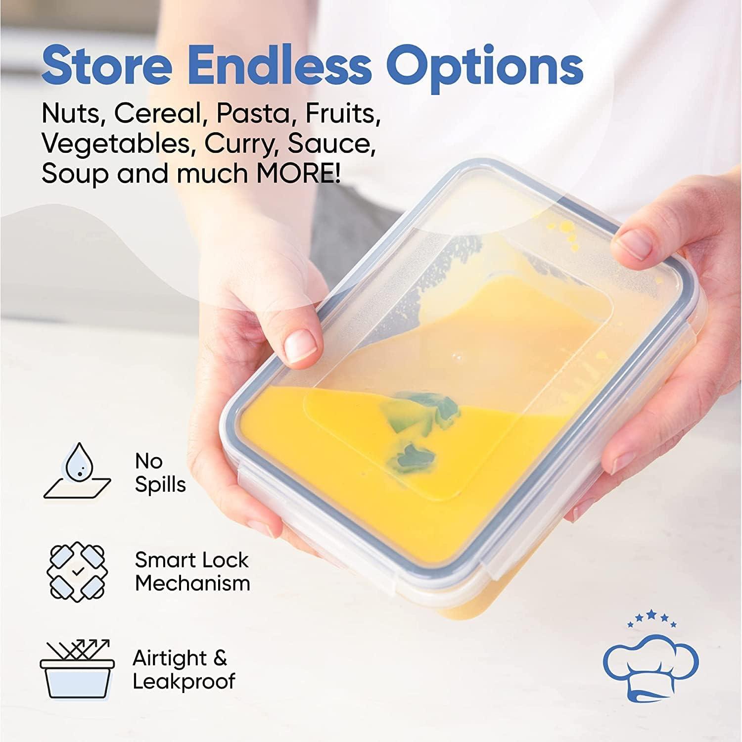 Blue BPA-Free Plastic Food Storage Container Set with Labels