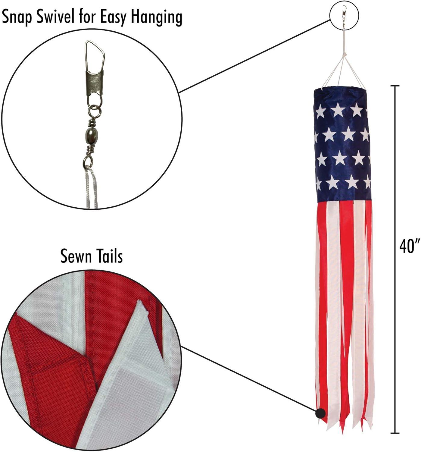 In the Breeze 4114 — 40-inch Stars and Stripes Printed Star Windsock — Vibrant Patriotic Outdoor Hanging Decor