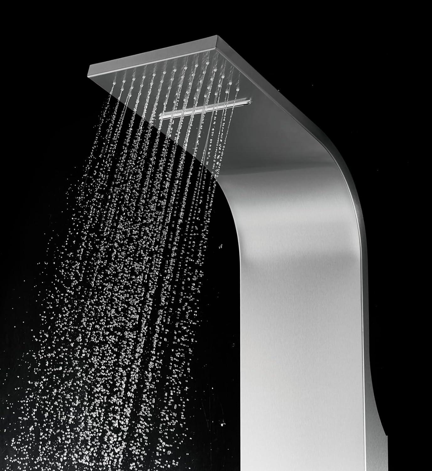 64.5" Brushed Stainless Steel Thermostatic Shower Panel with Rainfall Showerhead