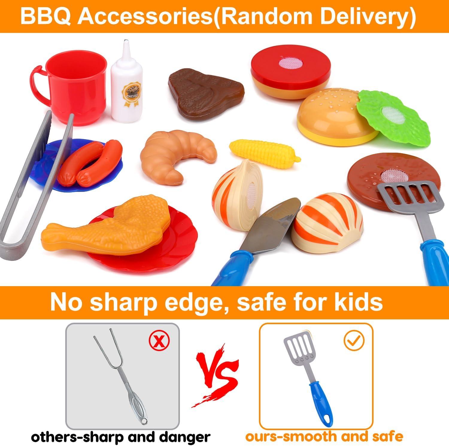 RUVINCE Kids BBQ Grill Playset - Kitchen Toy Grill Set with Smoke & Light