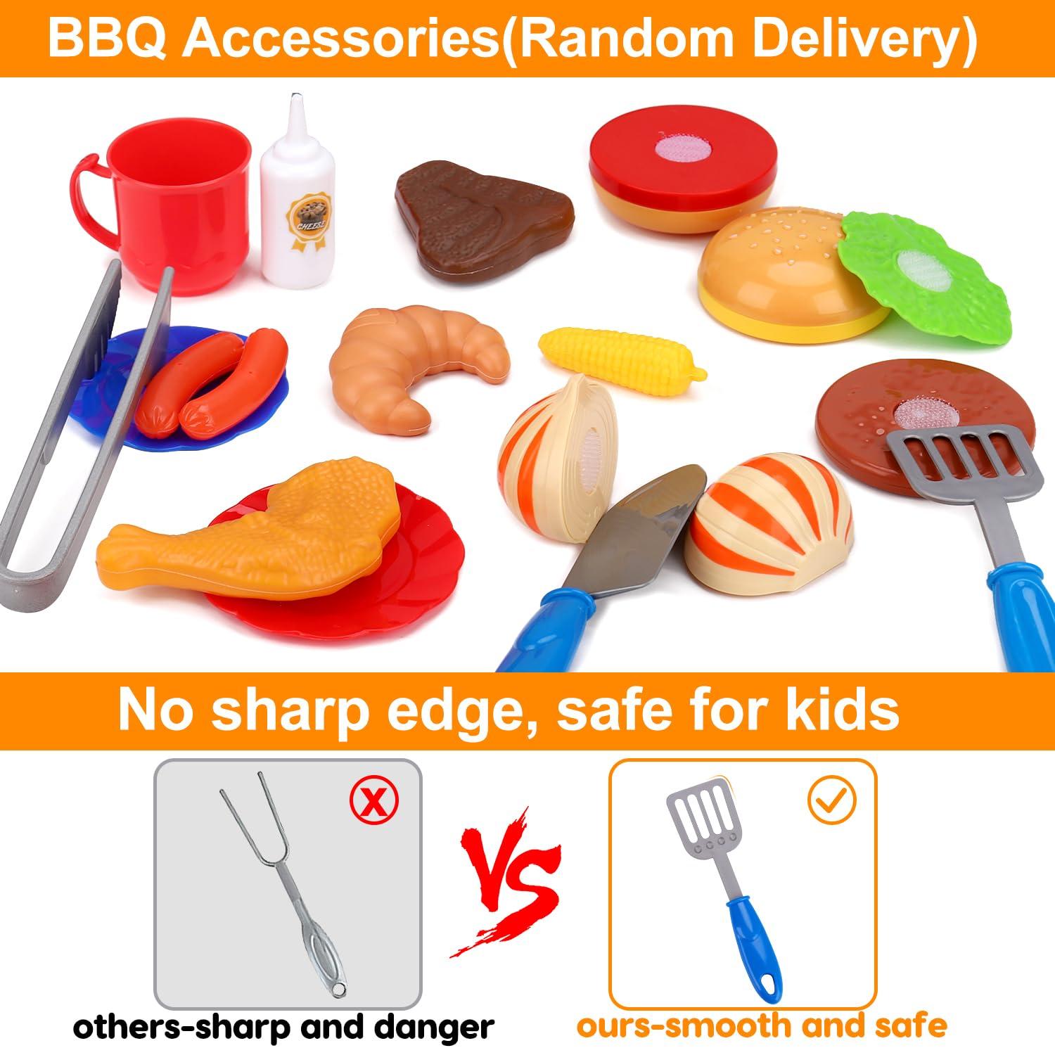 RUVINCE Kids BBQ Grill Playset - Kitchen Toy Grill Set with Smoke & Light