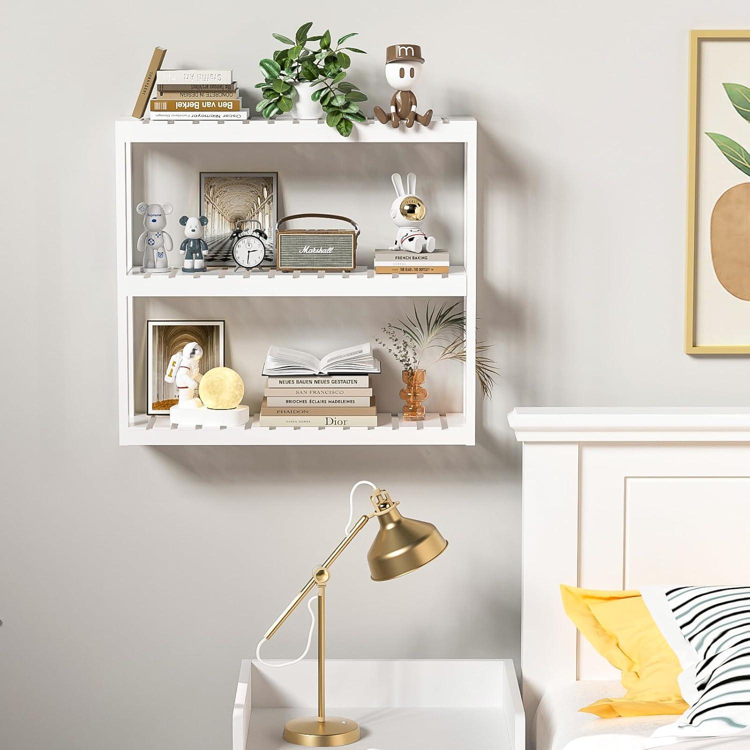 White Lacquered 3-Tier Adjustable Floating Wall Shelf