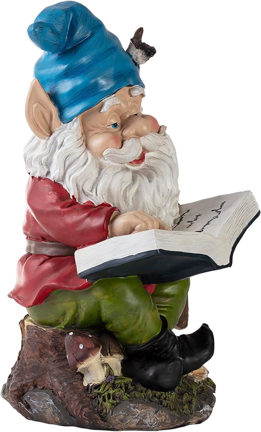 Colorful Resin Garden Gnome Reading Book Statue