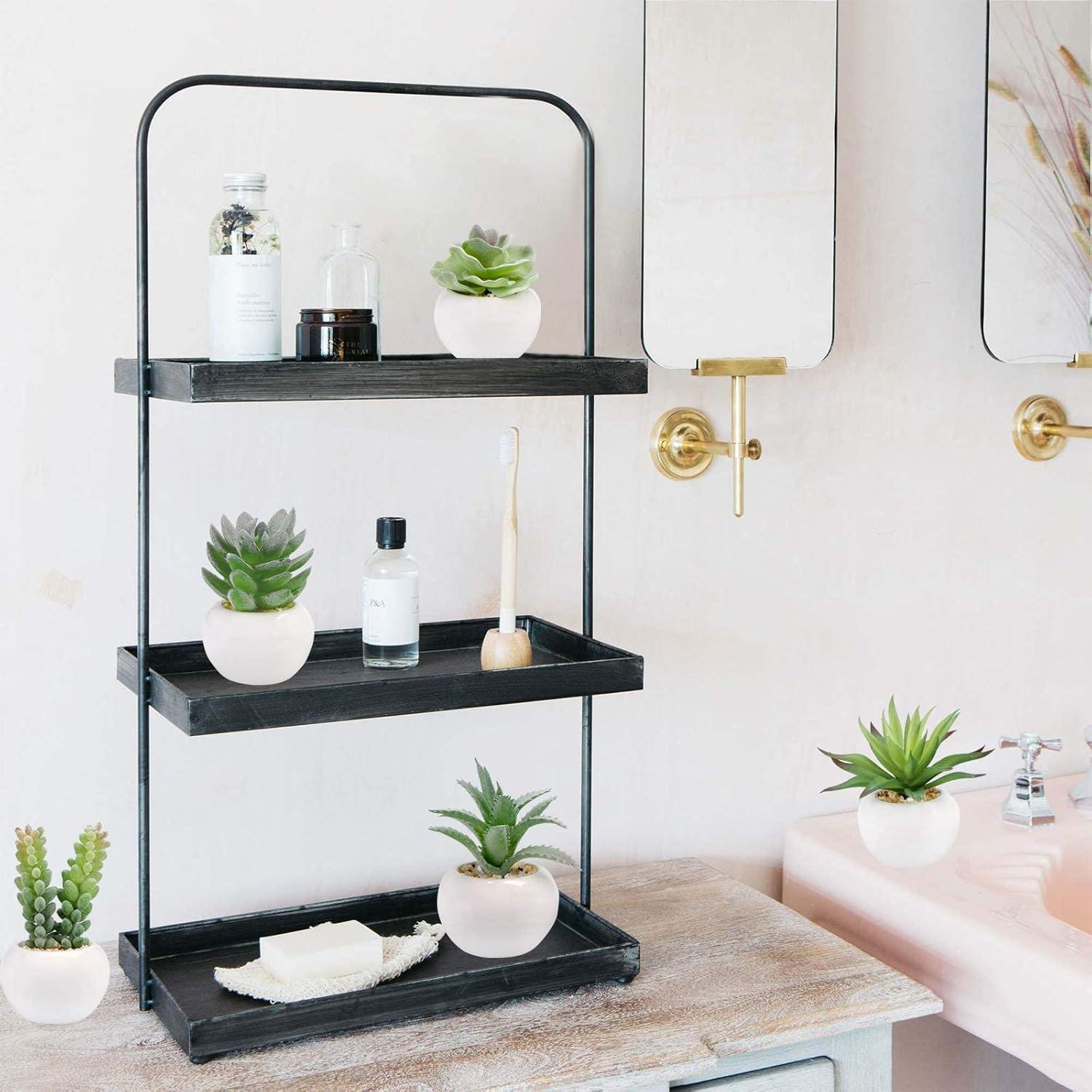 GREENTIME Set of 6 Succulents Plants Artificial in Mini White Ceramic Pots Small Fake Succulents Plant Faux Indoor Decor Windowsills Bedroom Desk Bathroom Office Home Decoration