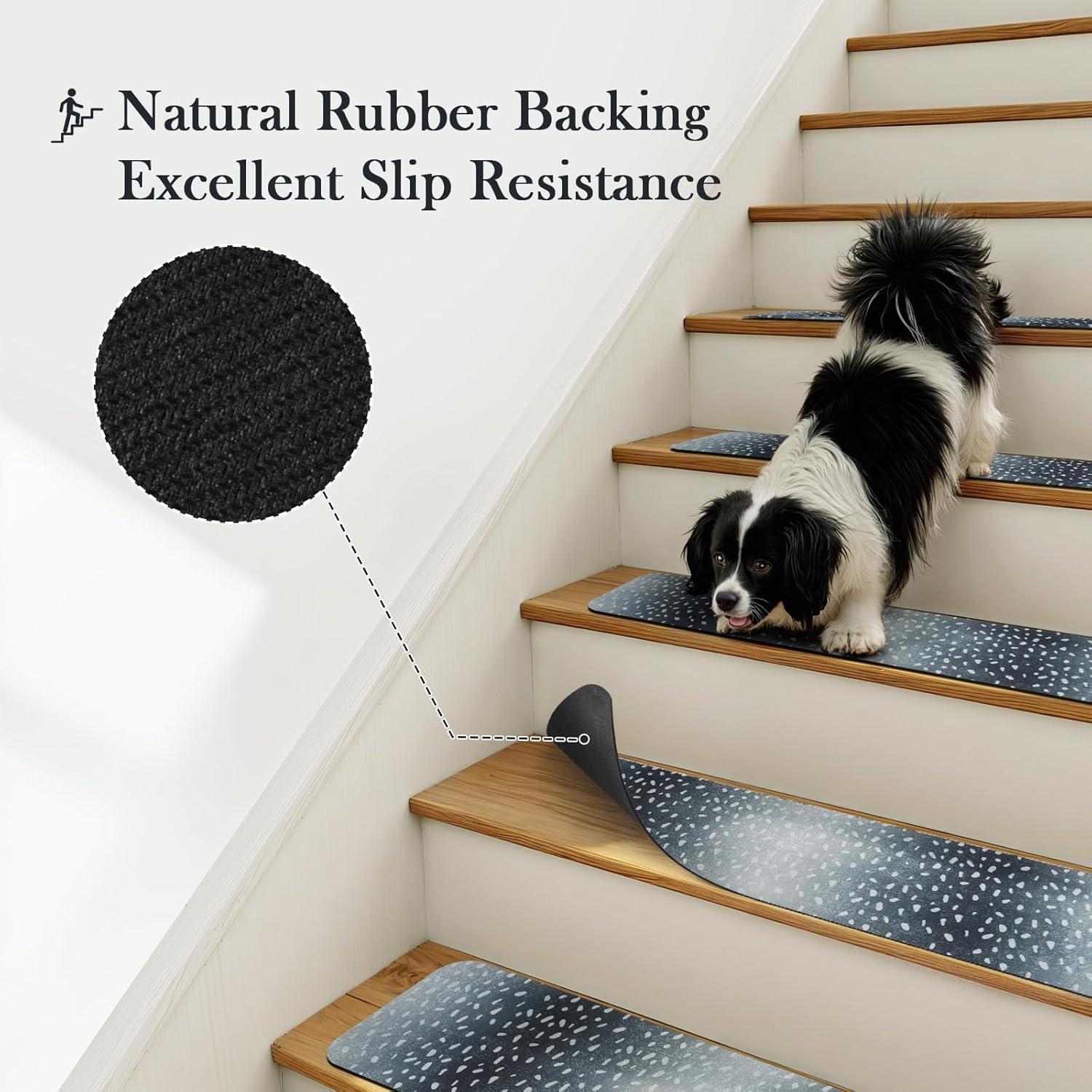 Bungalow Rose Stair Treads Non Slip For Wooden Steps, 15PCS 8"X30" Grey Rubber Backing Stair Runner Mats, Washable Reusable Carpet For Stairs Rugs Indoor Safety Staircase Step Treads For Kids Elders Dogs